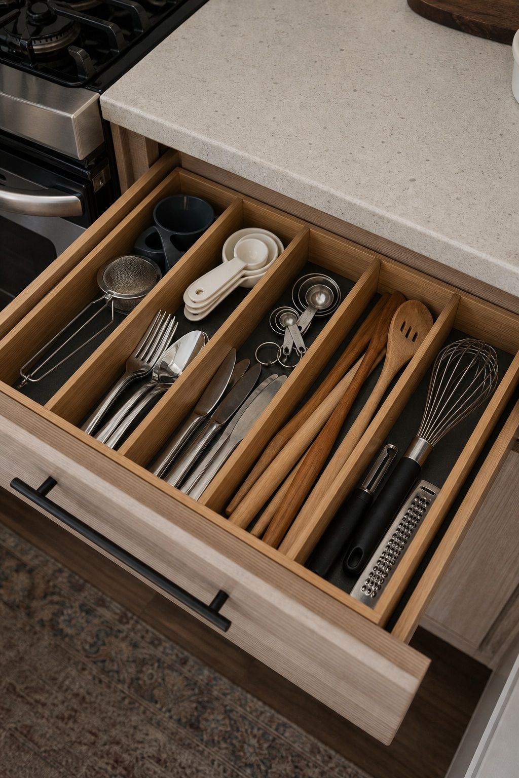 Drawer Dividers for Utensil Drawers small apartment idea for Top 18 Genius Small Apartment Storage Hacks.