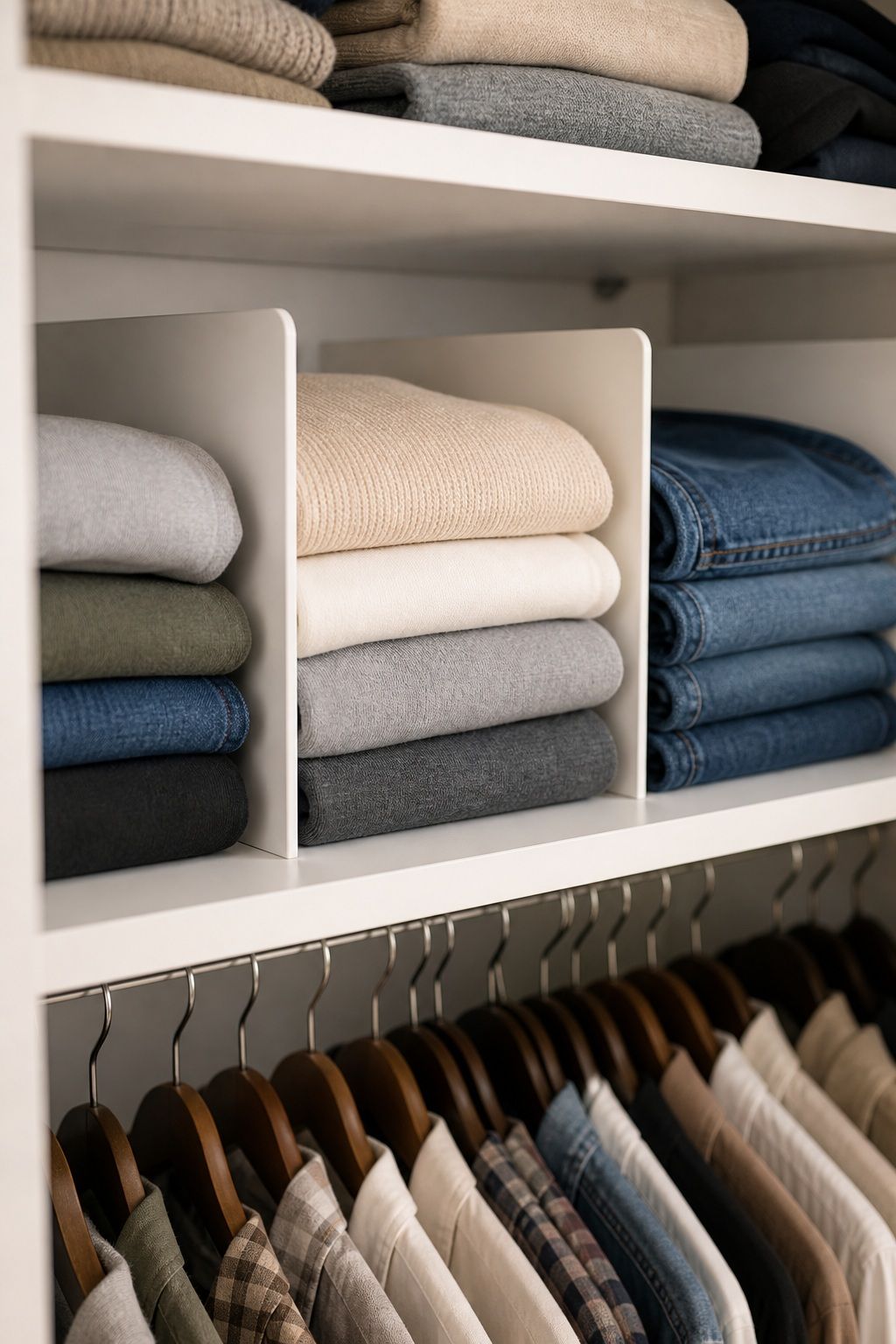 Shelf Dividers for Folded Clothes small apartment idea for Top 18 Genius Small Apartment Storage Hacks.