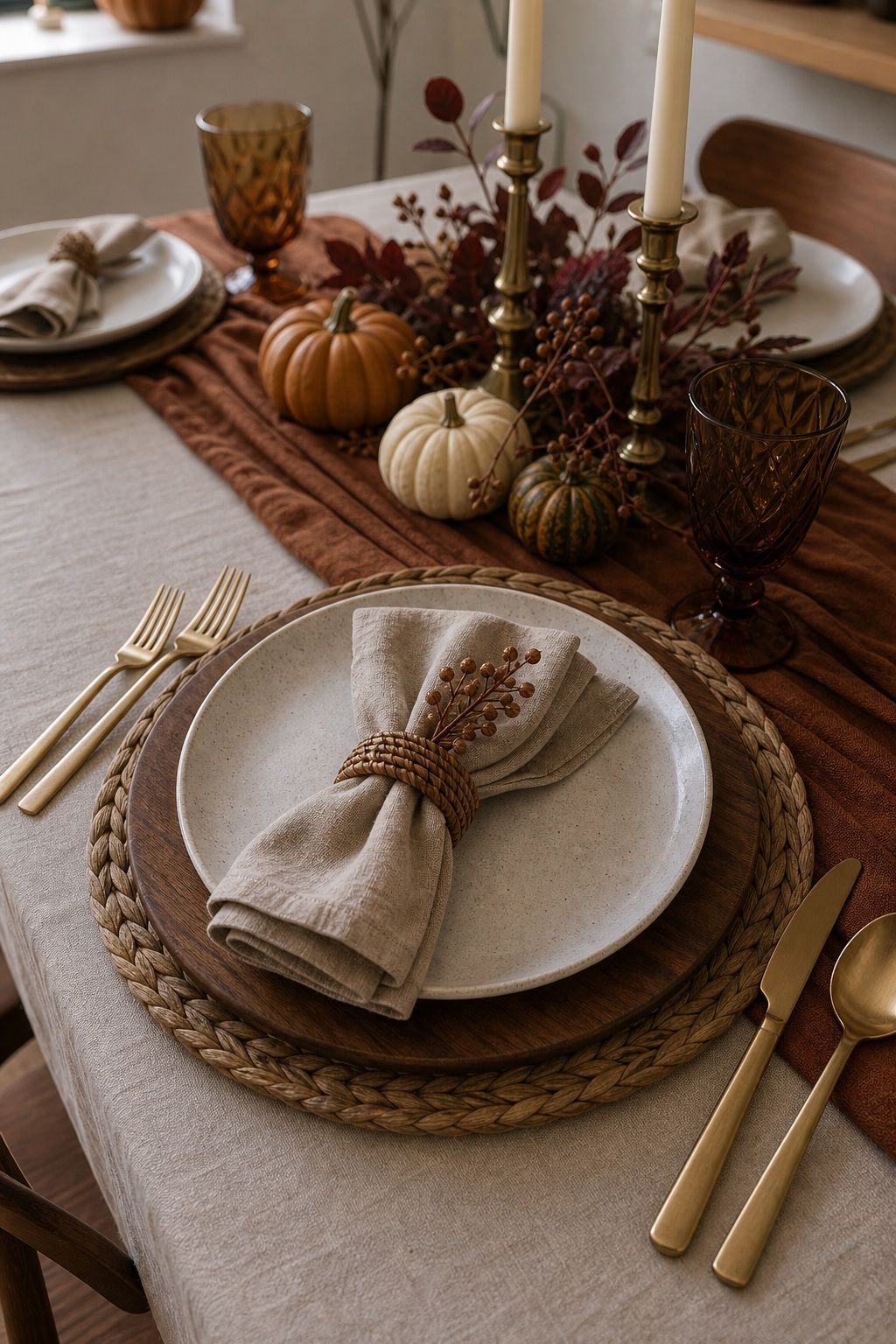 Layered Placement Charger Placemat Plate Napkin small apartment idea for Top 17 Elegant Table Setting Thanksgiving Decorations to Wow Your Guests for Small Apartments.