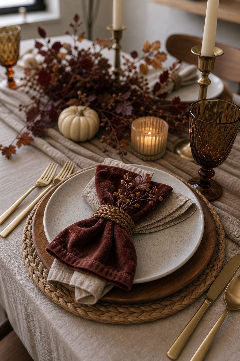 Layered Linen and Velvet Napkins small apartment idea for Top 17 Elegant Table Setting Thanksgiving Decorations to Wow Your Guests for Small Apartments.