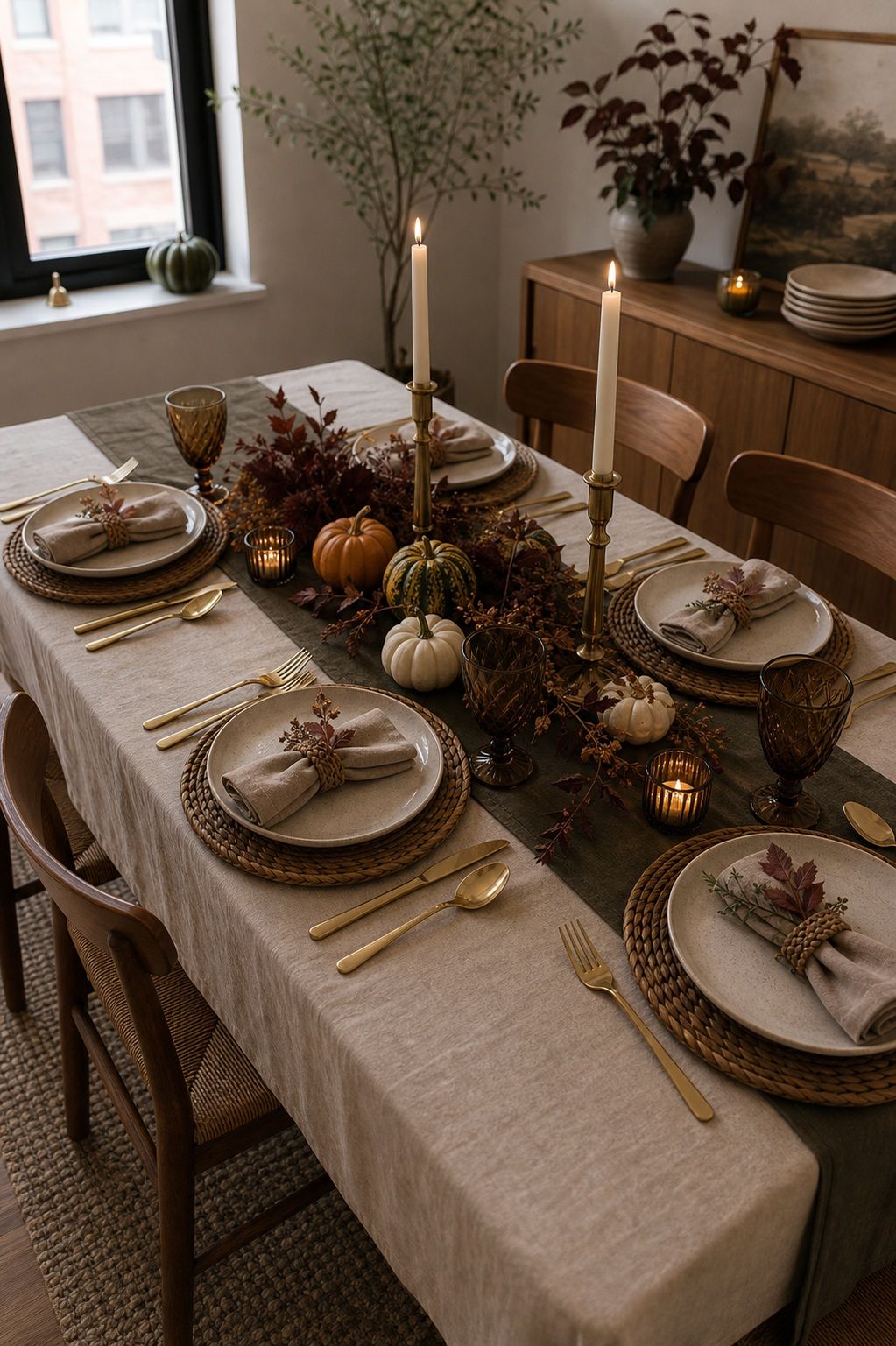 Gold or Brass Flatware on Each Setting small apartment idea for Top 17 Elegant Table Setting Thanksgiving Decorations to Wow Your Guests for Small Apartments.