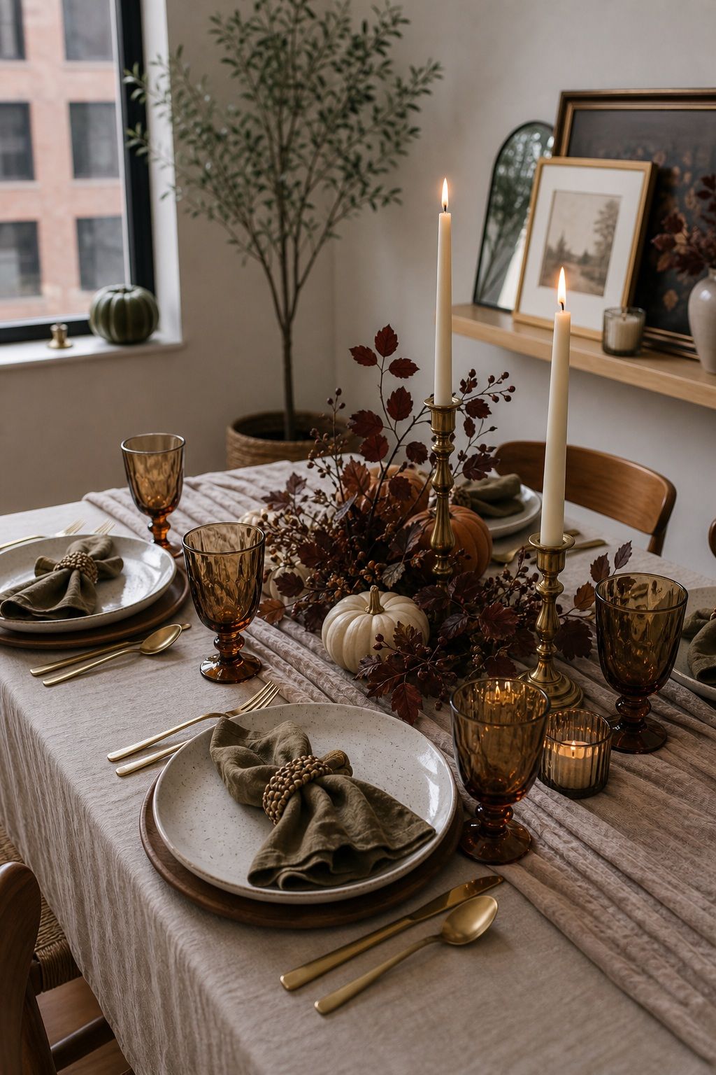 Amber or Smoked Glassware small apartment idea for Top 17 Elegant Table Setting Thanksgiving Decorations to Wow Your Guests for Small Apartments.