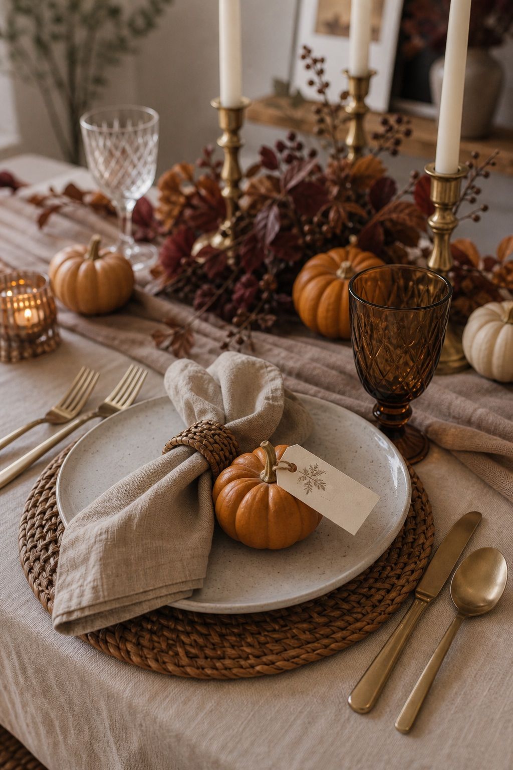 Personalized Place Cards on Mini Pumpkins small apartment idea for Top 17 Elegant Table Setting Thanksgiving Decorations to Wow Your Guests for Small Apartments.