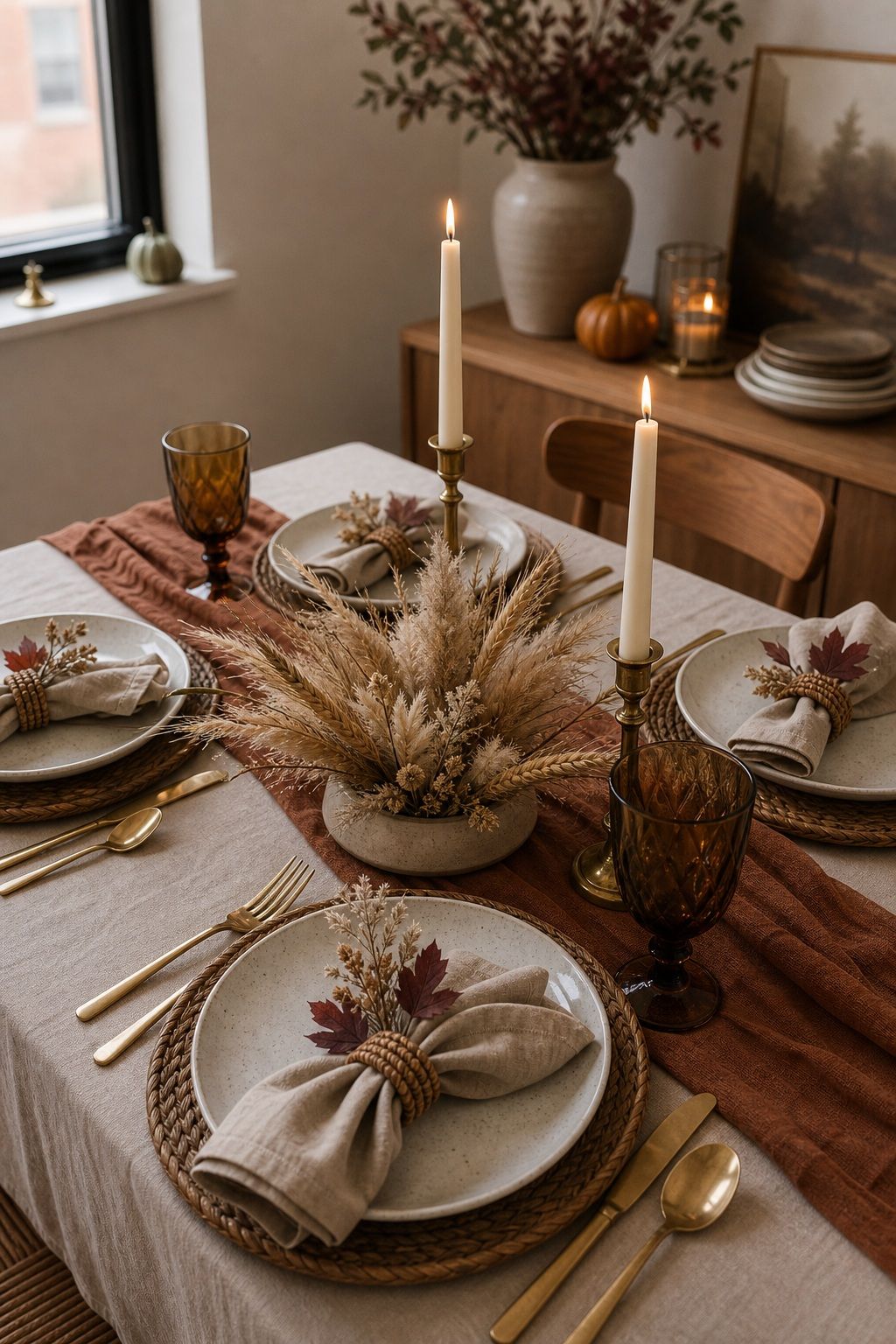 Dried Wheat and Pampas Grass Cluster Under 12 Inches small apartment idea for Top 17 Elegant Table Setting Thanksgiving Decorations to Wow Your Guests for Small Apartments.