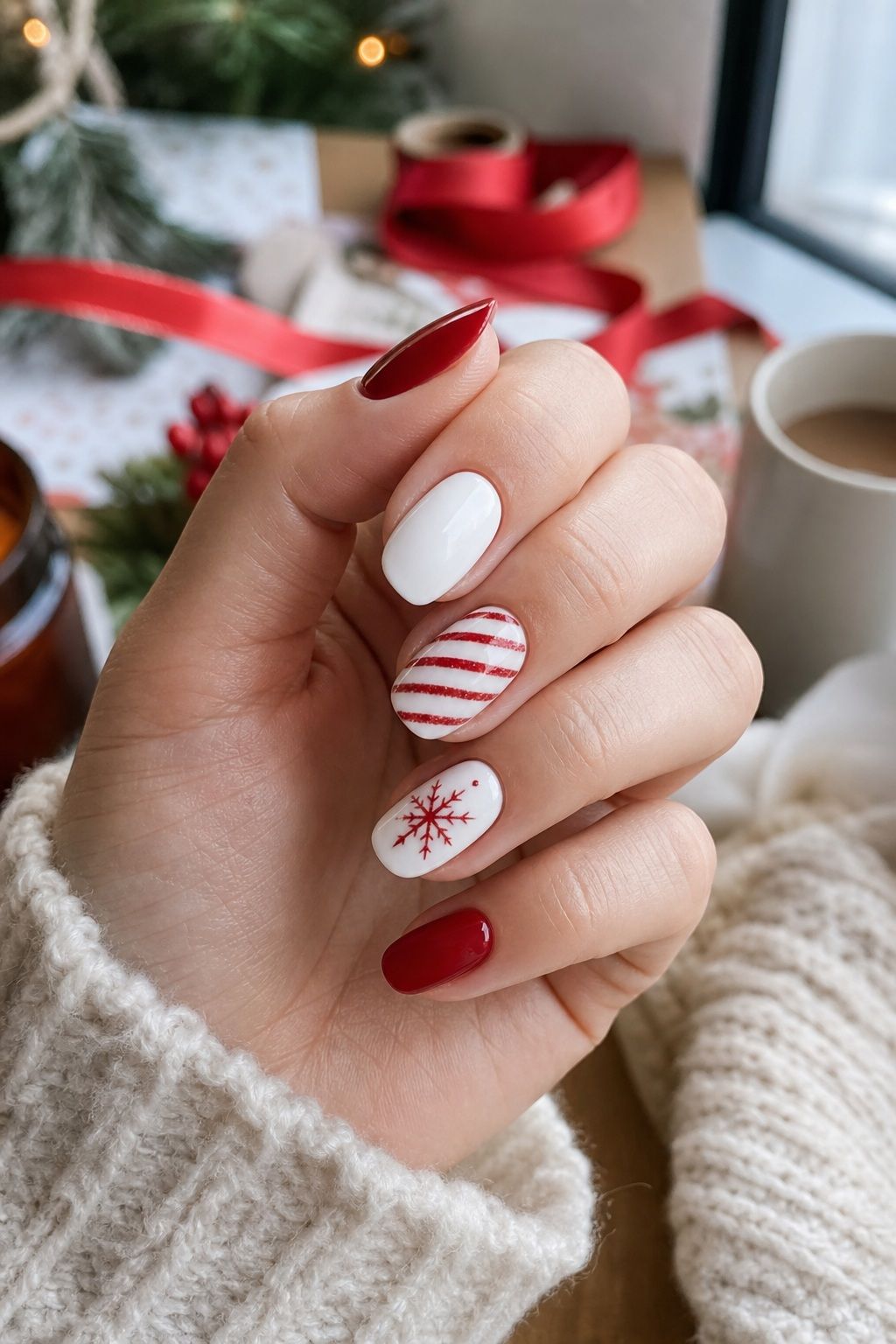 A Classic Red and White Combination small apartment idea for Top 16 Trendy Christmas Nail Ideas for the Holidays.