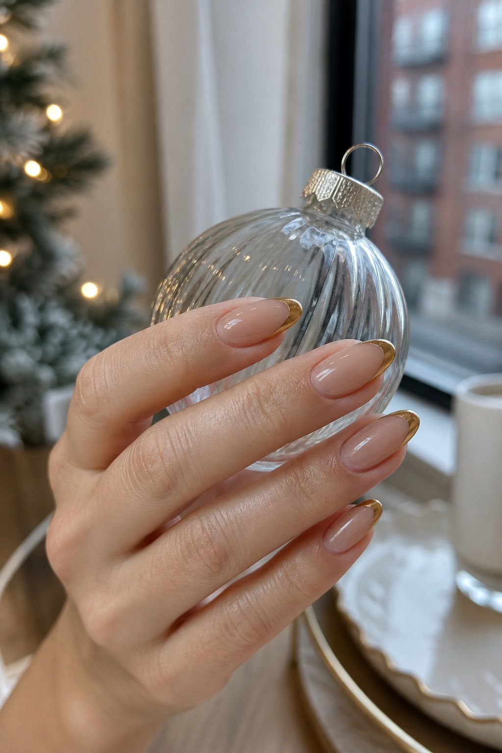 A Metallic French Tip small apartment idea for Top 16 Trendy Christmas Nail Ideas for the Holidays.