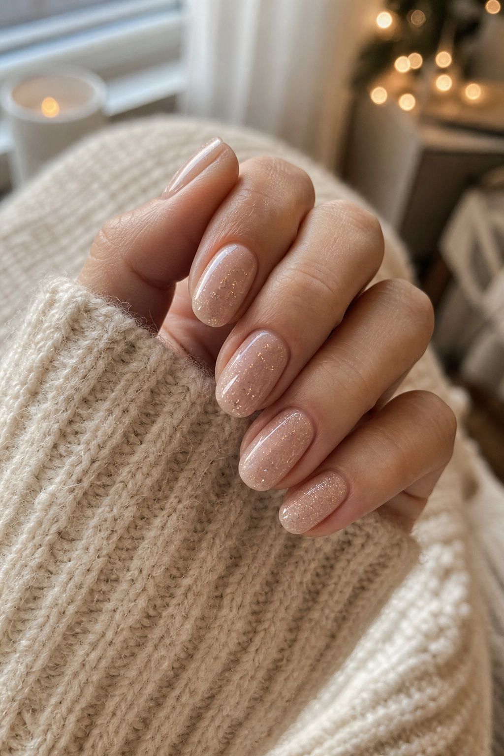 A Shimmer Over a Neutral Base small apartment idea for Top 16 Trendy Christmas Nail Ideas for the Holidays.
