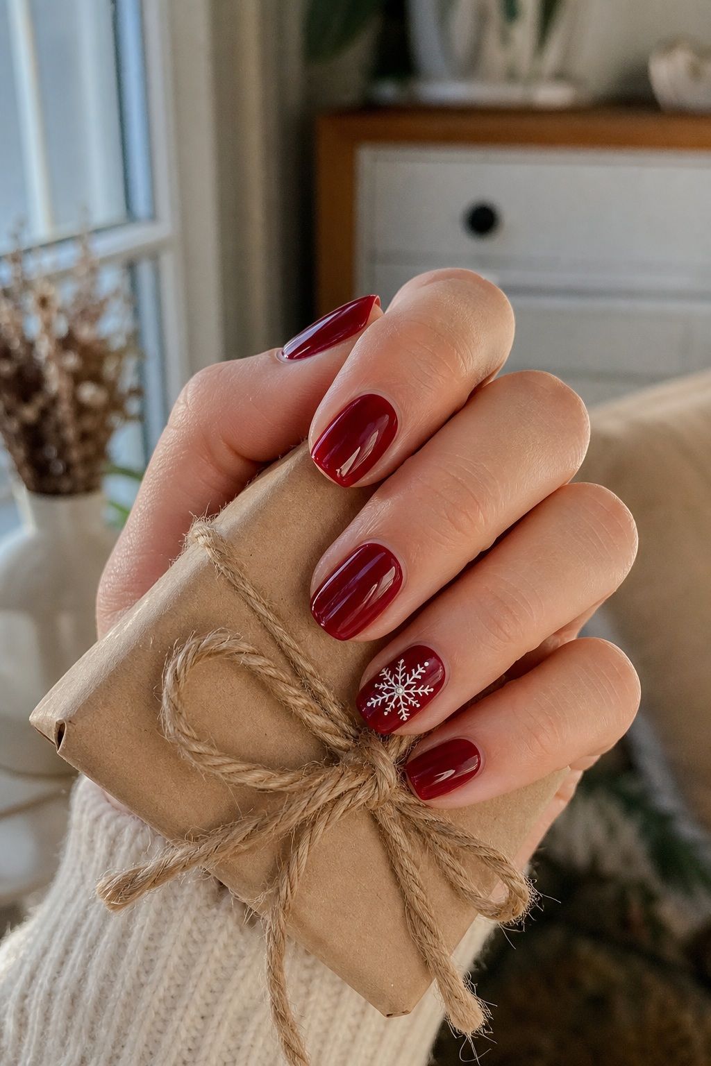A Single Tiny Snowflake Accent small apartment idea for Top 16 Trendy Christmas Nail Ideas for the Holidays.