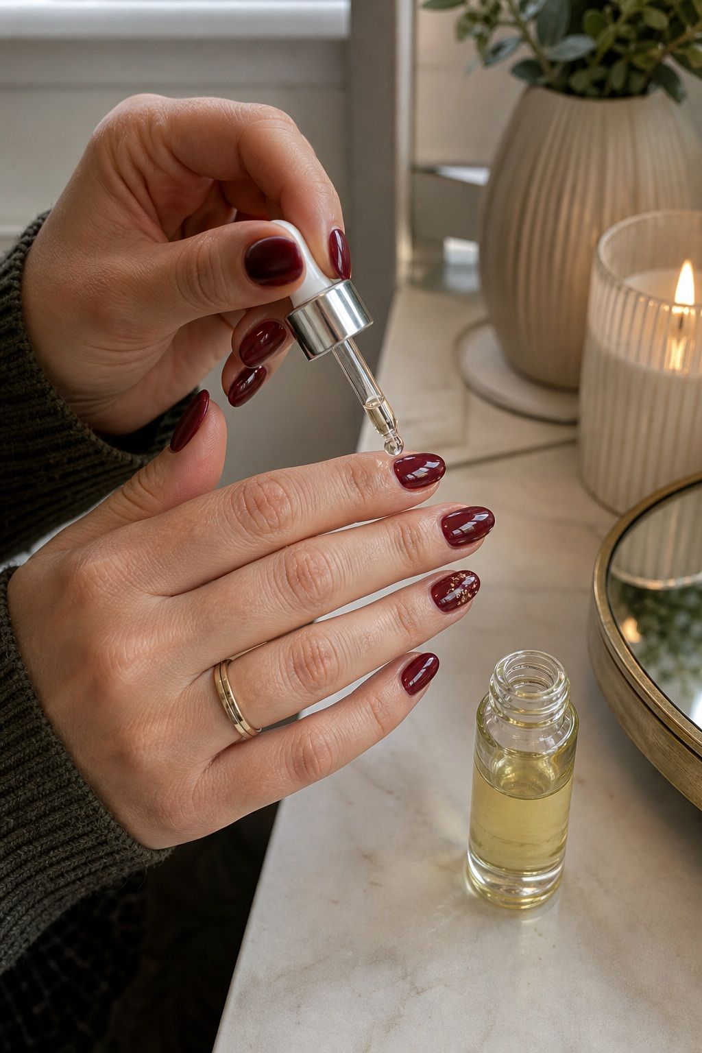 Finish With a Glossy Top Coat and Cuticle Oil small apartment idea for Top 16 Trendy Christmas Nail Ideas for the Holidays.