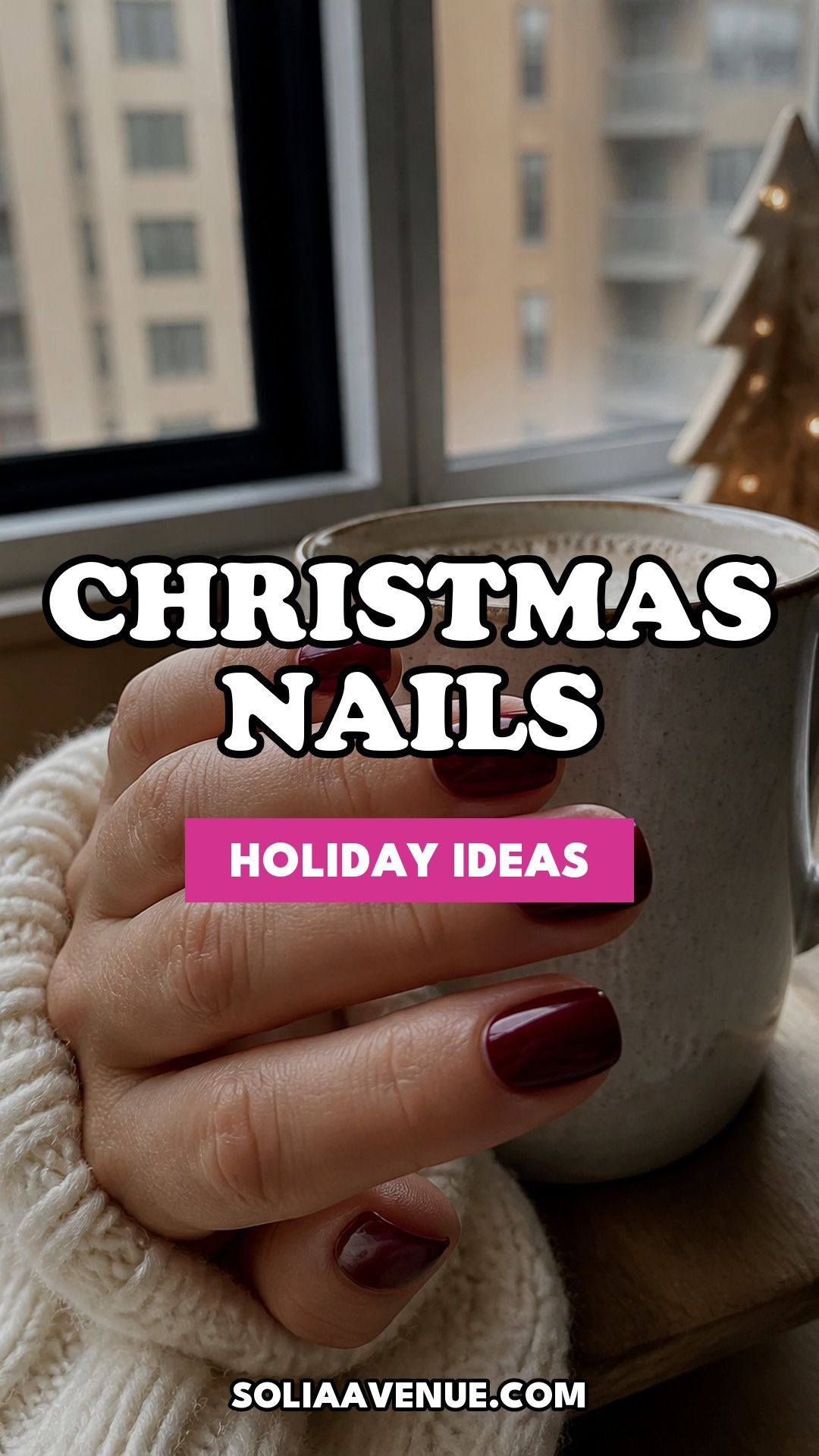 Pinterest pin for Top 16 Trendy Christmas Nail Ideas for the Holidays from Solia Avenue.