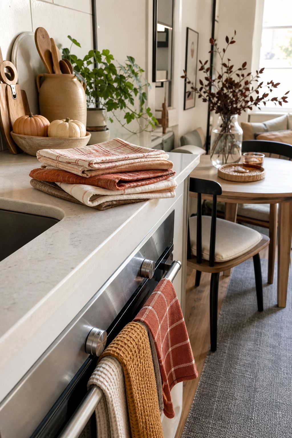 Bring the Palette In Through Textiles First small apartment idea for Top 17 Autumn Decor Ideas for the Kitchen in Small Apartments.