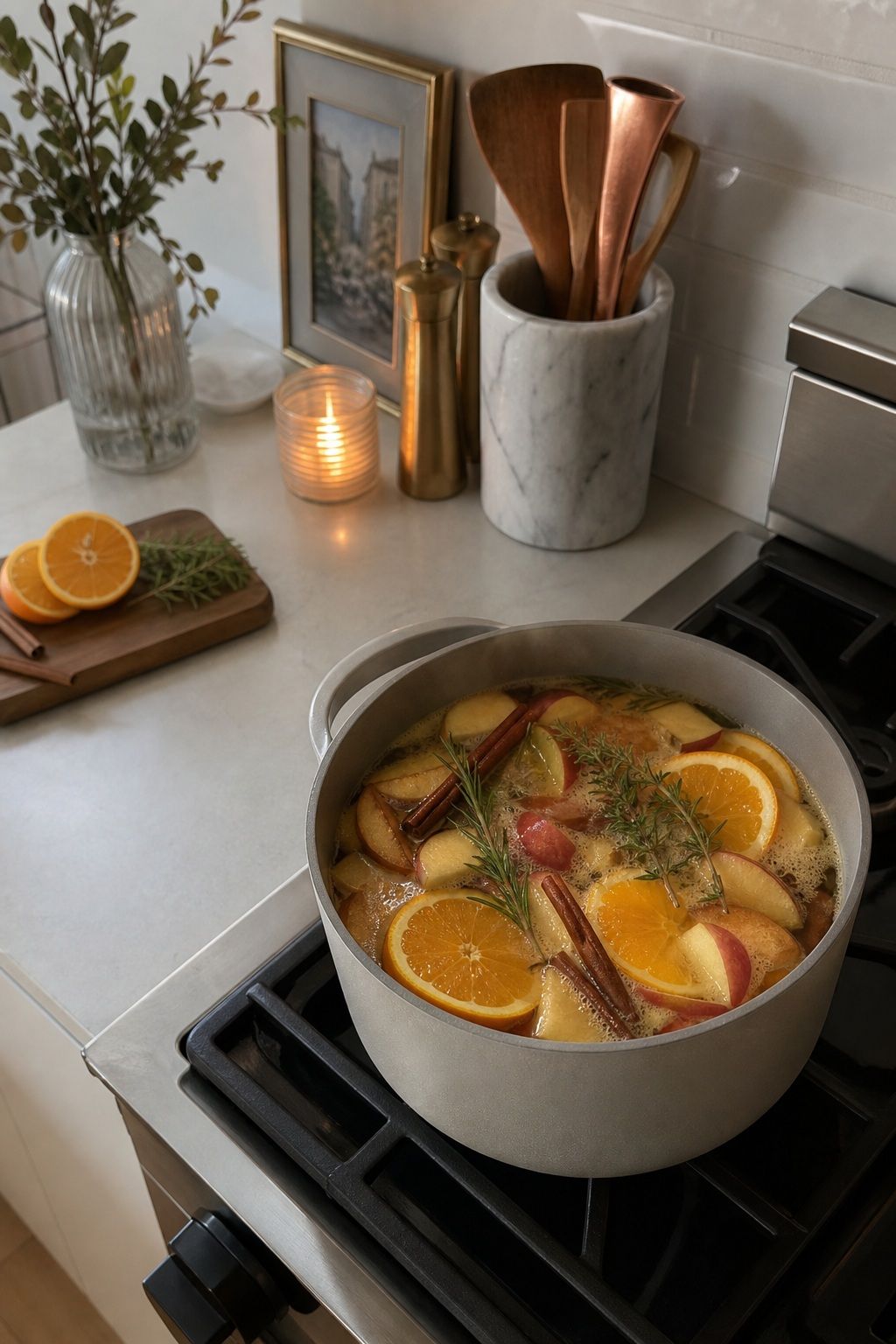 Keep a Simmer Pot or Seasonal Scent Going small apartment idea for Top 17 Autumn Decor Ideas for the Kitchen in Small Apartments.