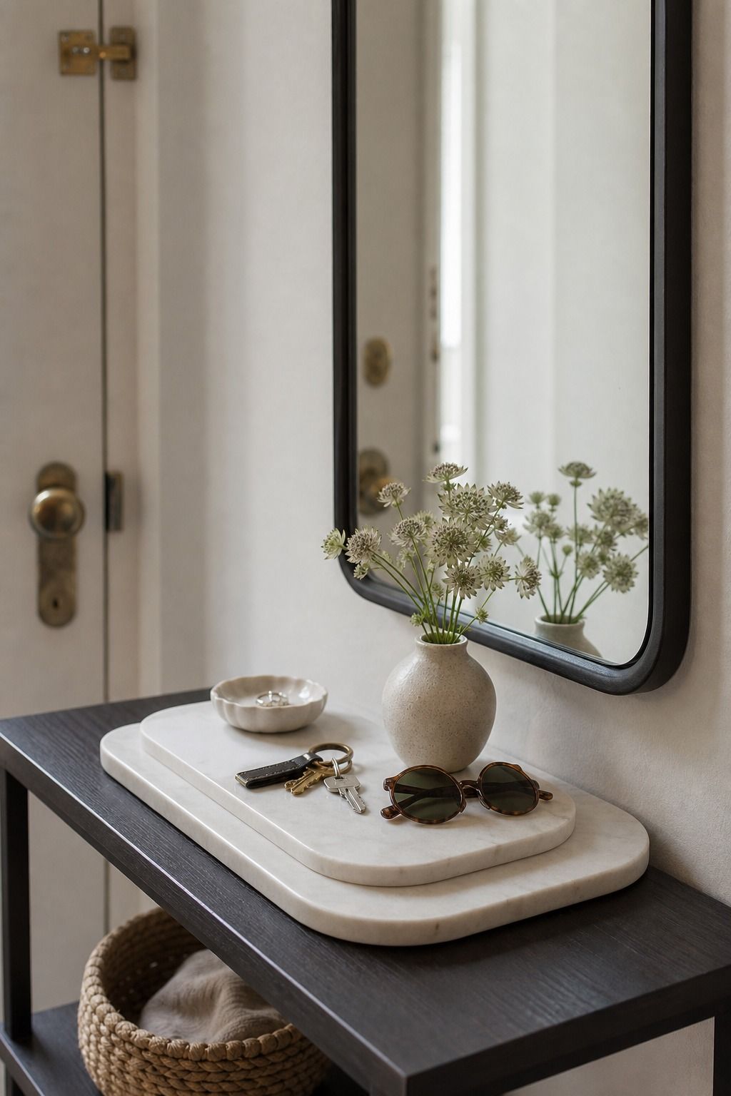 Layered Marble Tray with Trinkets small apartment idea for Top 17 Entryway Table Summer Decor Ideas for Apartments.
