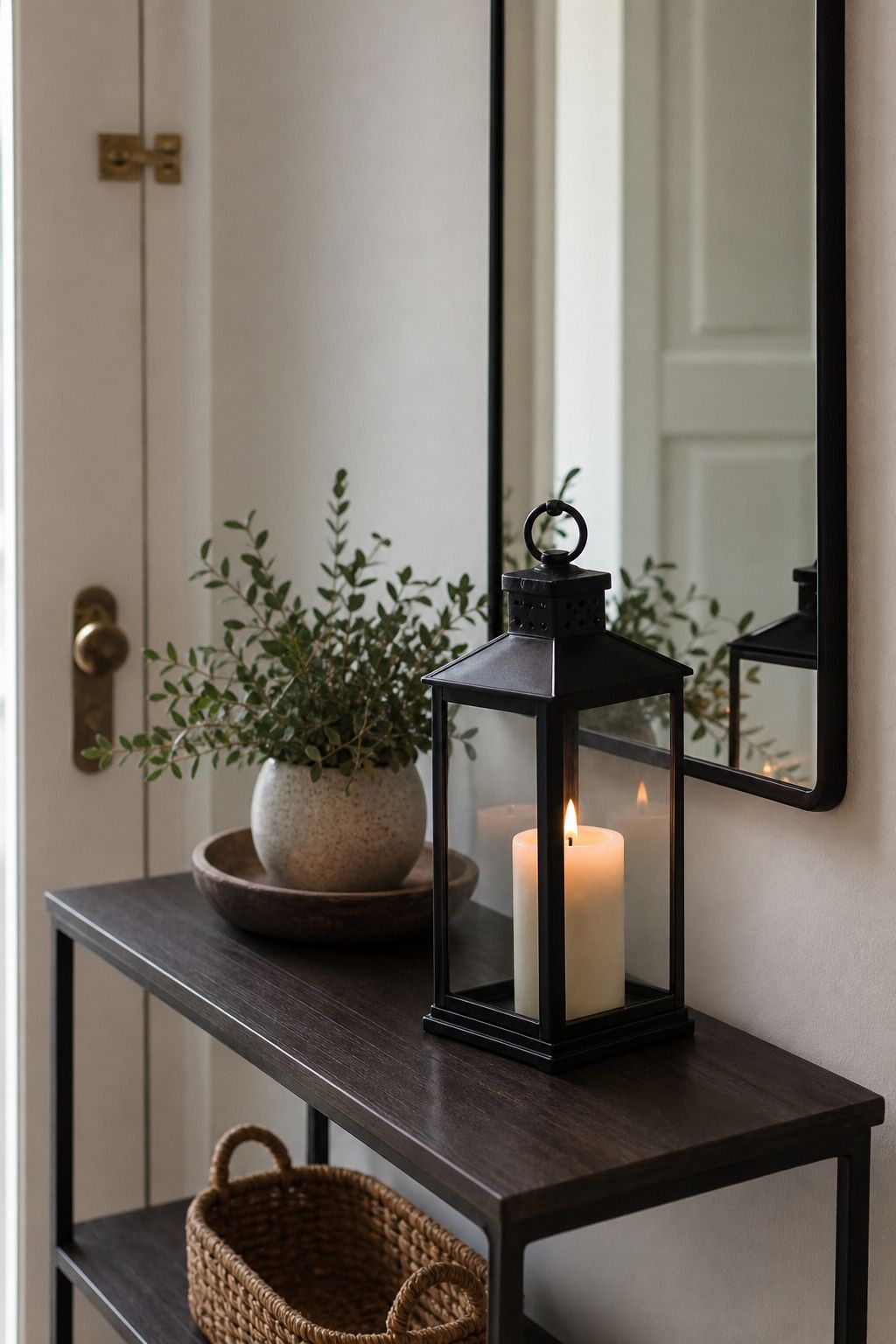 Single Statement Lantern small apartment idea for Top 17 Entryway Table Summer Decor Ideas for Apartments.