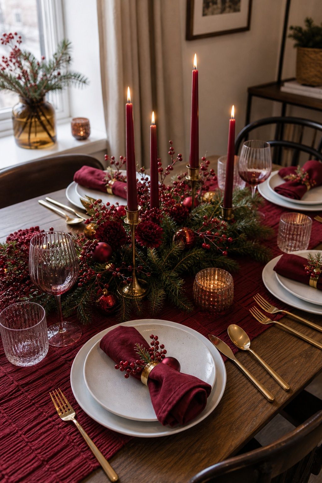 Commit to One Palette Fully small apartment idea for Top 18 Festive Christmas Table Settings That Bring Holiday Cheer for Small-Space Hosting.