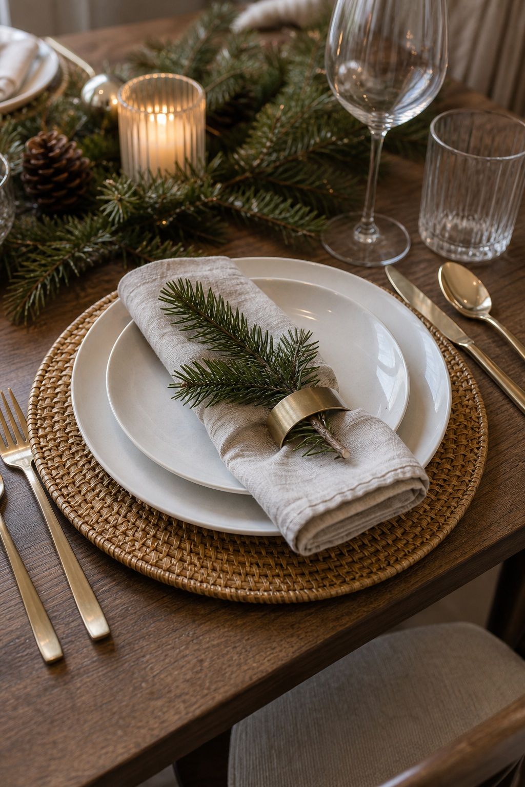 Start With a Charger Plate small apartment idea for Top 18 Festive Christmas Table Settings That Bring Holiday Cheer for Small-Space Hosting.