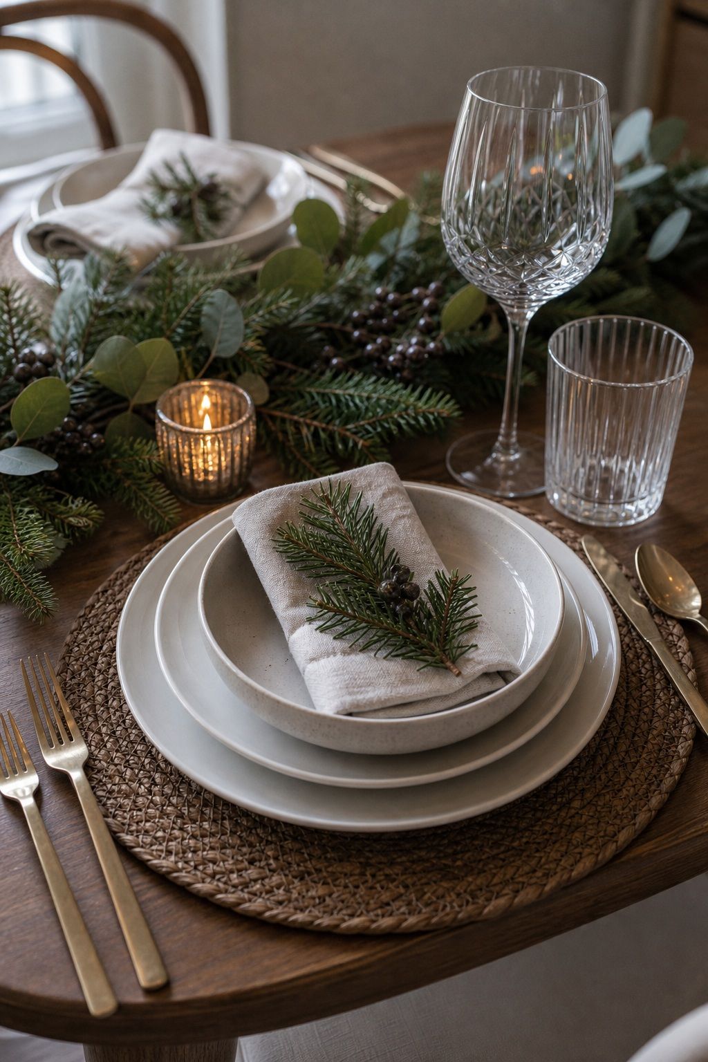 Stack Plates for Visual Depth small apartment idea for Top 18 Festive Christmas Table Settings That Bring Holiday Cheer for Small-Space Hosting.