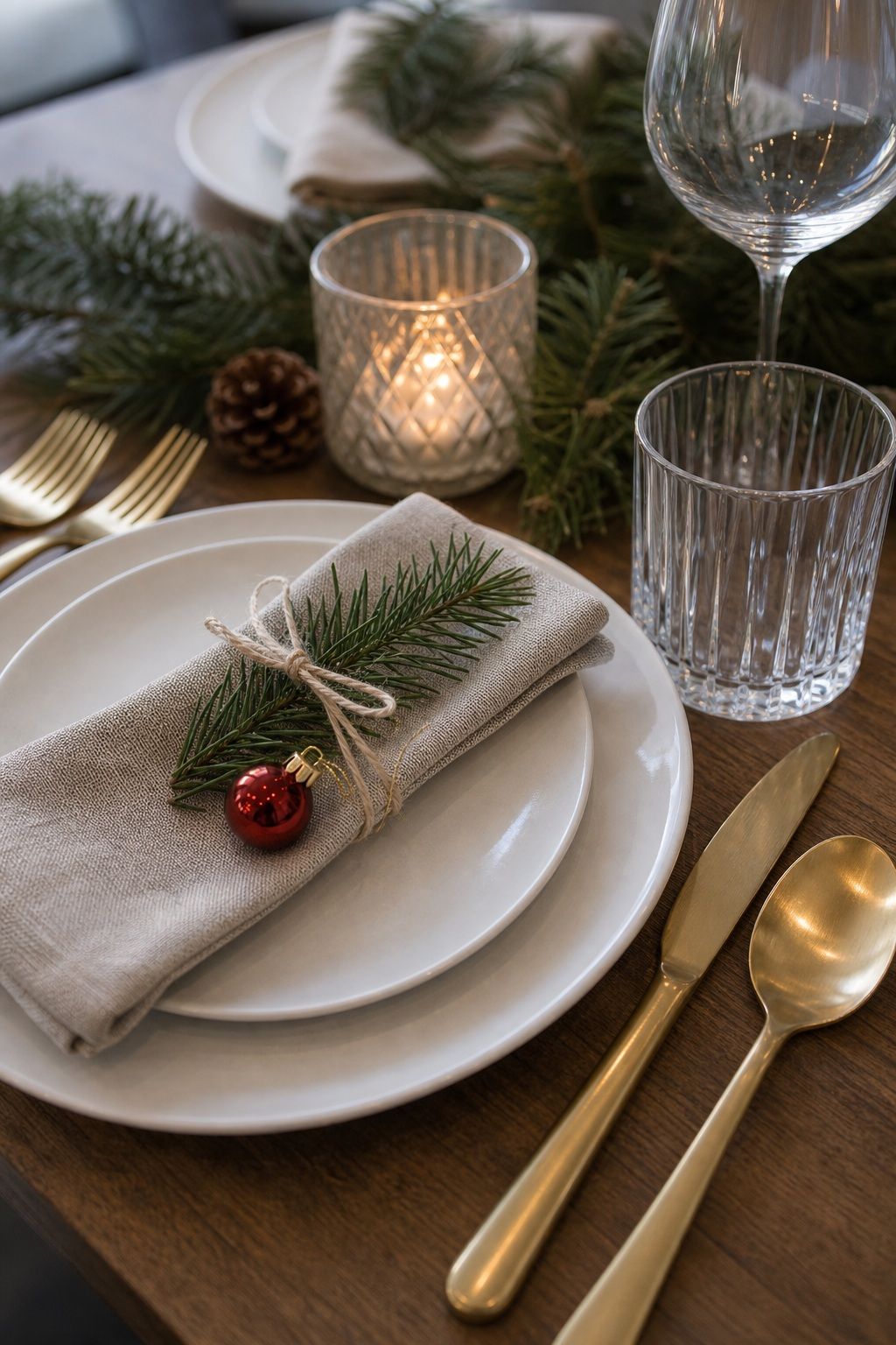 Add Festive Flatware or a Single Accent Piece small apartment idea for Top 18 Festive Christmas Table Settings That Bring Holiday Cheer for Small-Space Hosting.