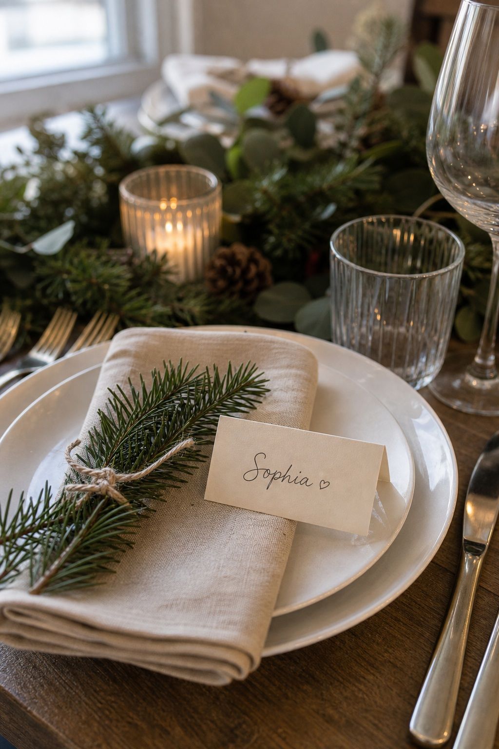Hand-Write Place Cards small apartment idea for Top 18 Festive Christmas Table Settings That Bring Holiday Cheer for Small-Space Hosting.