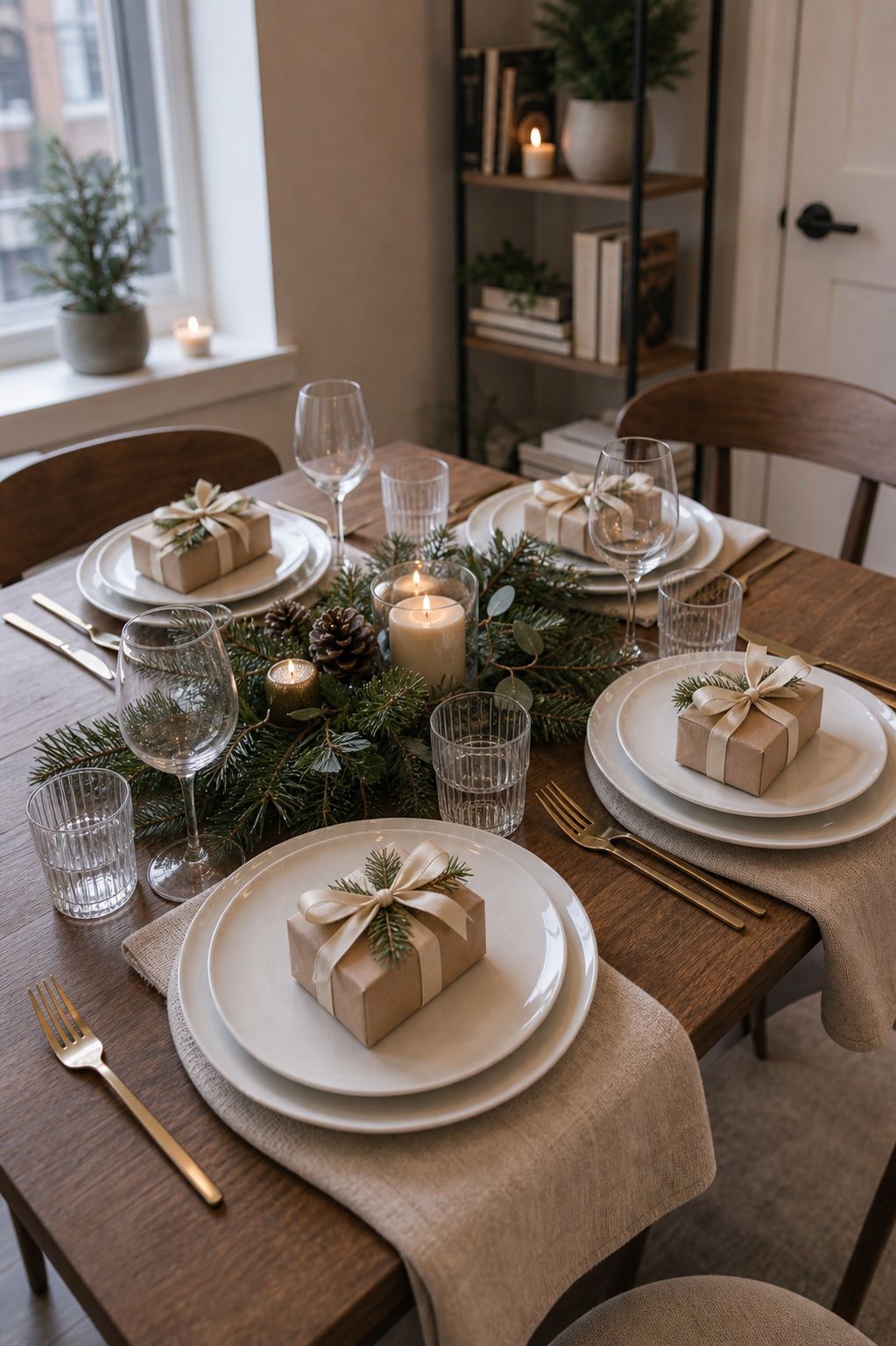 Add a Small Favor at Each Plate small apartment idea for Top 18 Festive Christmas Table Settings That Bring Holiday Cheer for Small-Space Hosting.