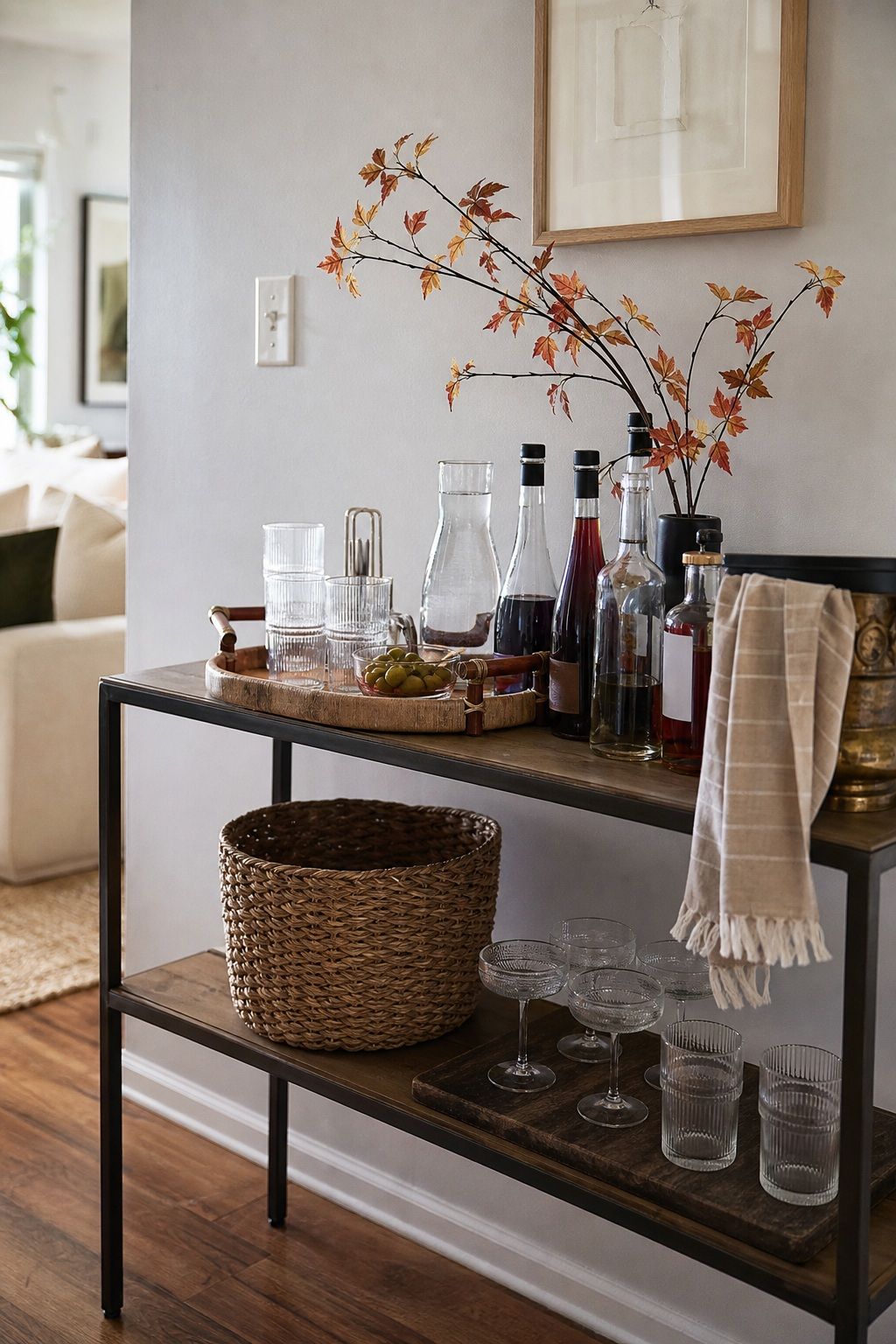 Put the Drink Station Against a Wall small apartment idea for Top 17 Friendsgiving Drink Ideas Your Guests Will Love.