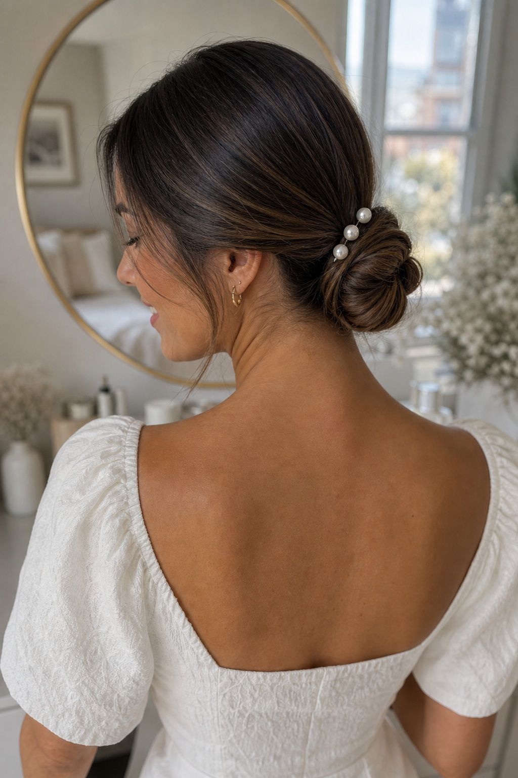 Sleek Low Bun with Pearl Pins small apartment idea for Top 17 Graduation Aesthetic Ideas for Simple Styling on Ceremony Day.