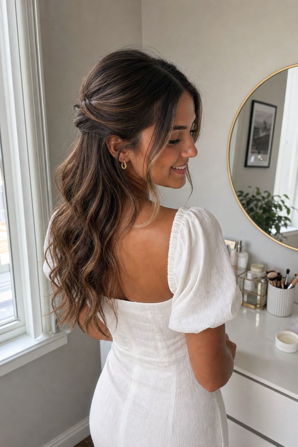 Soft Curls Pulled Half-Back small apartment idea for Top 17 Graduation Aesthetic Ideas for Simple Styling on Ceremony Day.