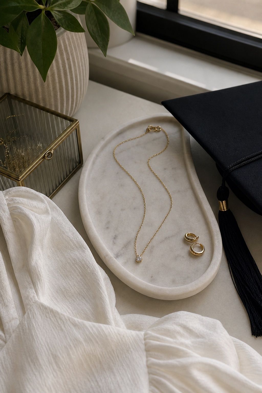 Delicate Gold Necklace small apartment idea for Top 17 Graduation Aesthetic Ideas for Simple Styling on Ceremony Day.