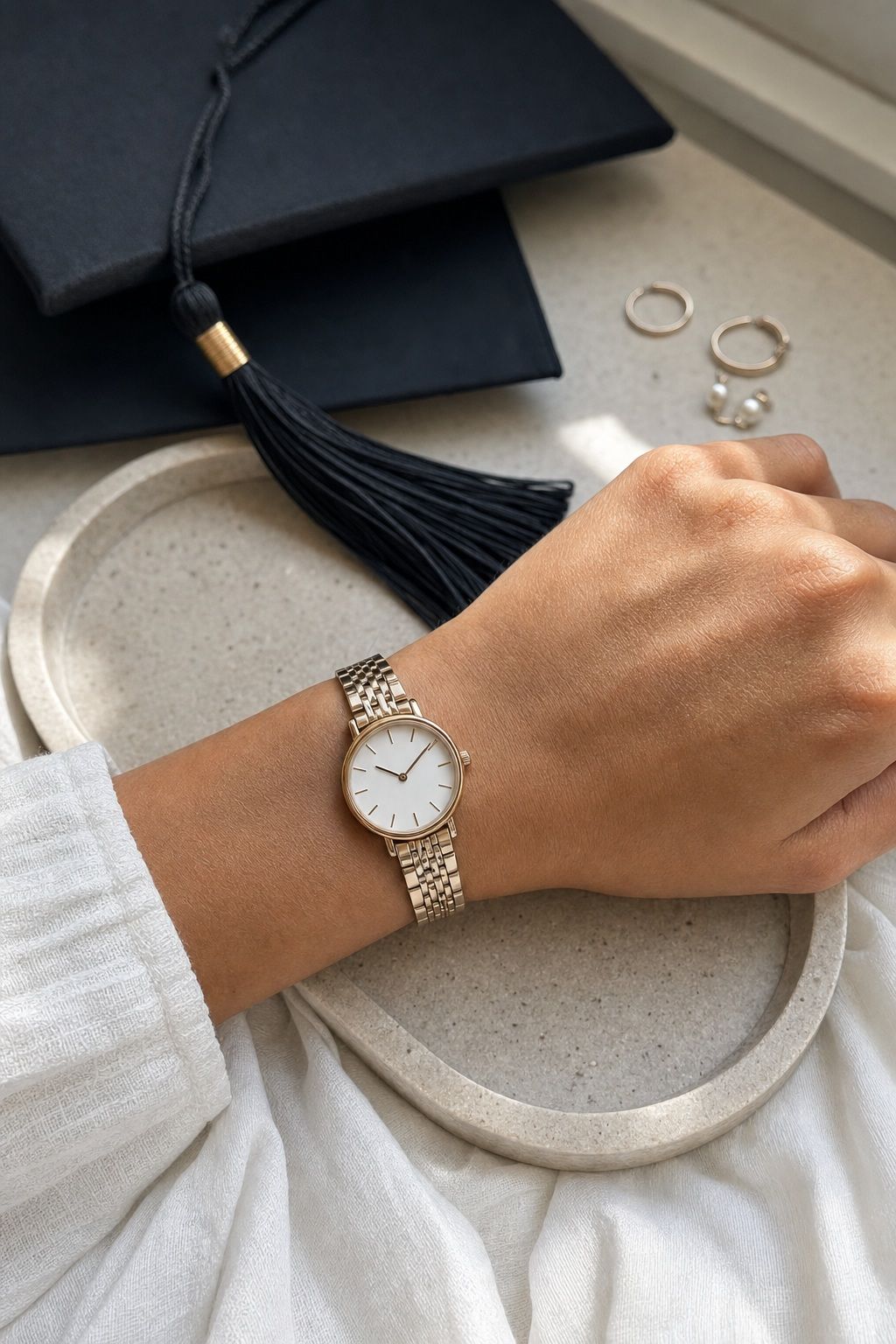 Minimal Metallic Watch small apartment idea for Top 17 Graduation Aesthetic Ideas for Simple Styling on Ceremony Day.