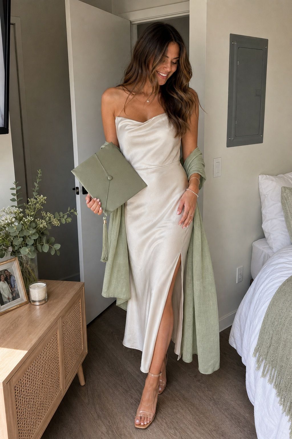 Soft Sage and Champagne small apartment idea for Top 17 Graduation Aesthetic Ideas for Simple Styling on Ceremony Day.