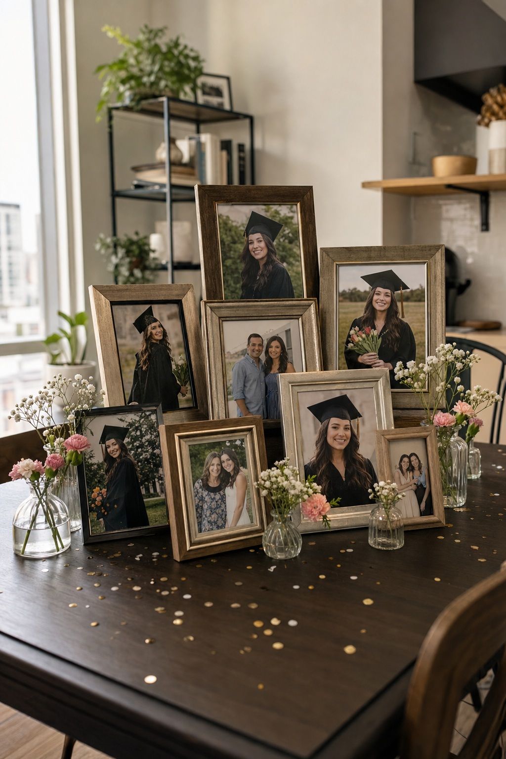 Photo Collage in a Graduated Frame Cluster small apartment idea for Top 20 Creative Graduation Centerpieces to Elevate Your Celebration.