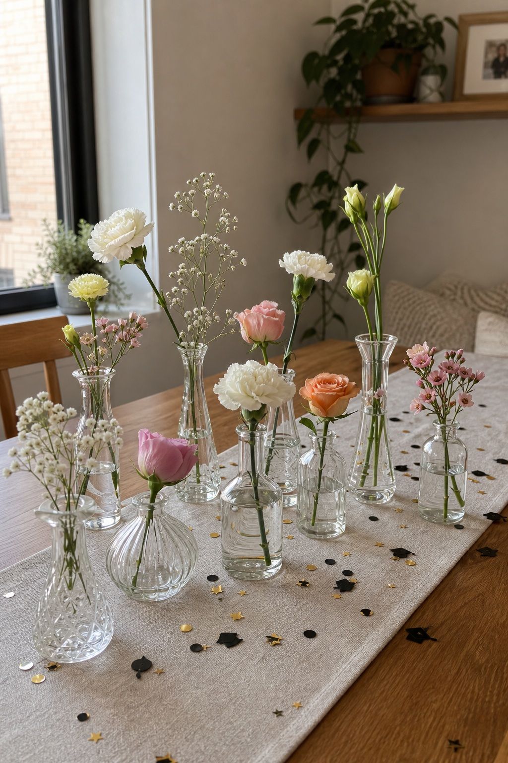 Single Stem Bud Vases in a Cluster small apartment idea for Top 20 Creative Graduation Centerpieces to Elevate Your Celebration.