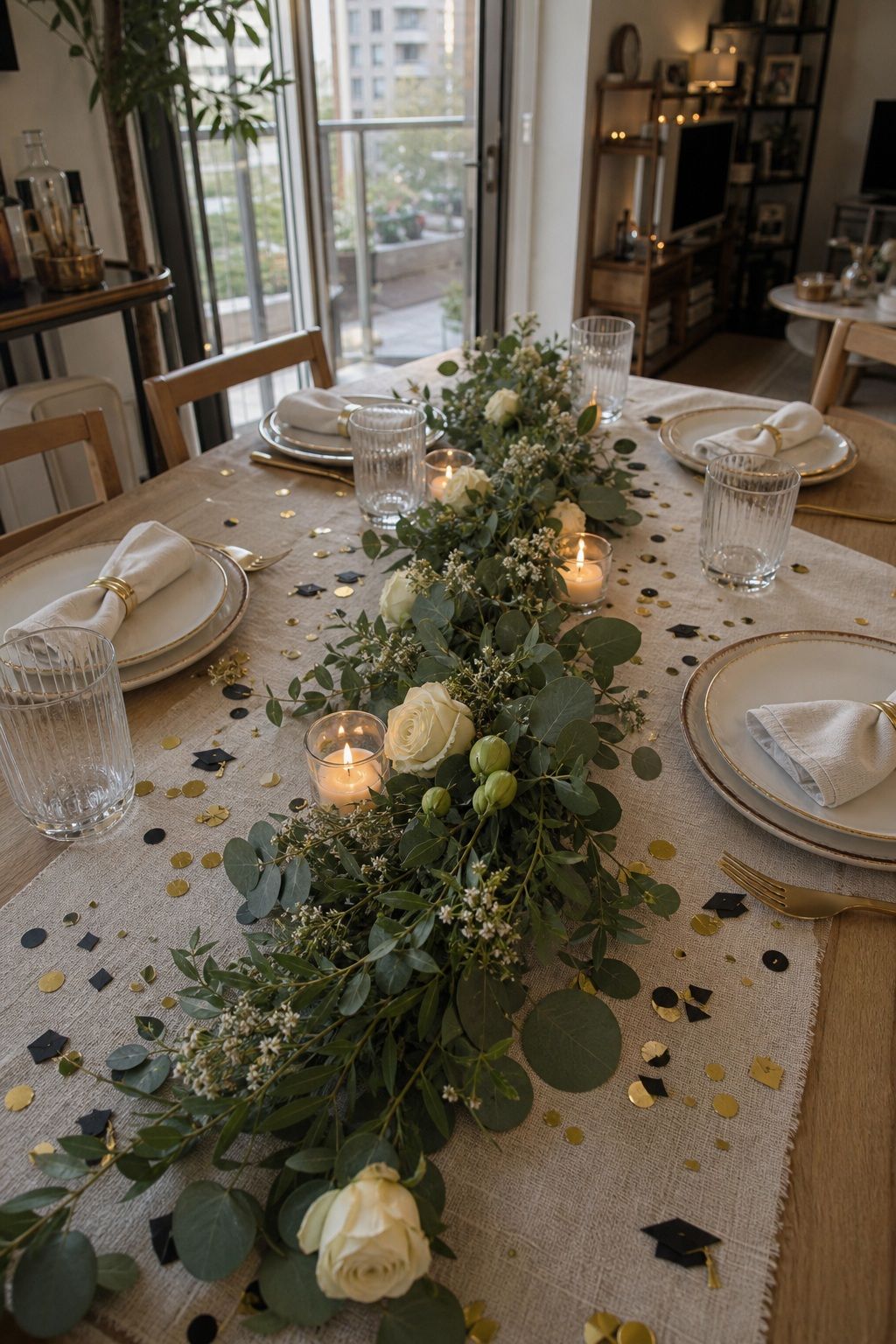 Greenery Garland Runner with Accent Florals small apartment idea for Top 20 Creative Graduation Centerpieces to Elevate Your Celebration.