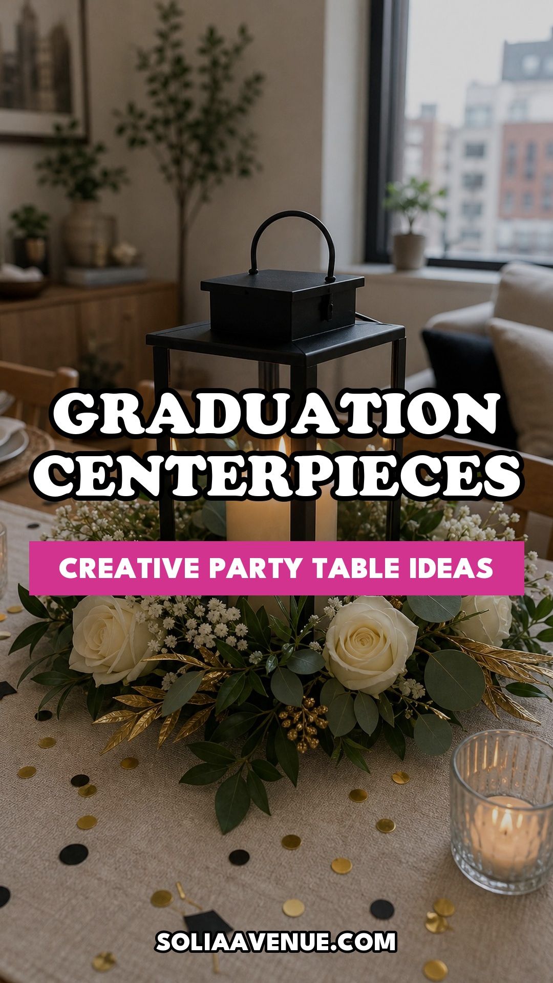 Pinterest pin for Top 20 Creative Graduation Centerpieces to Elevate Your Celebration from Solia Avenue.