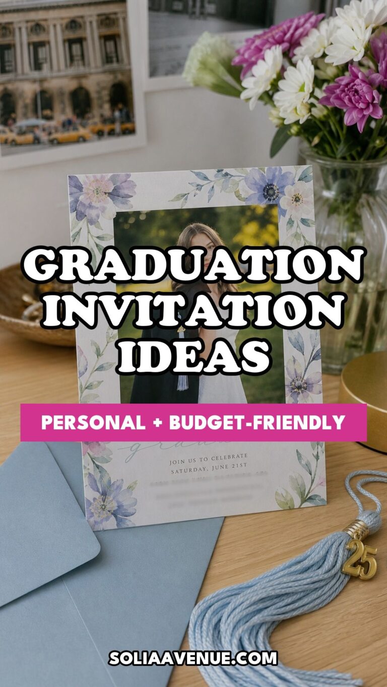 Pinterest pin for Top 18 Graduation Invitation Ideas That Feel Personal Without the Custom Price Tag from Solia Avenue.