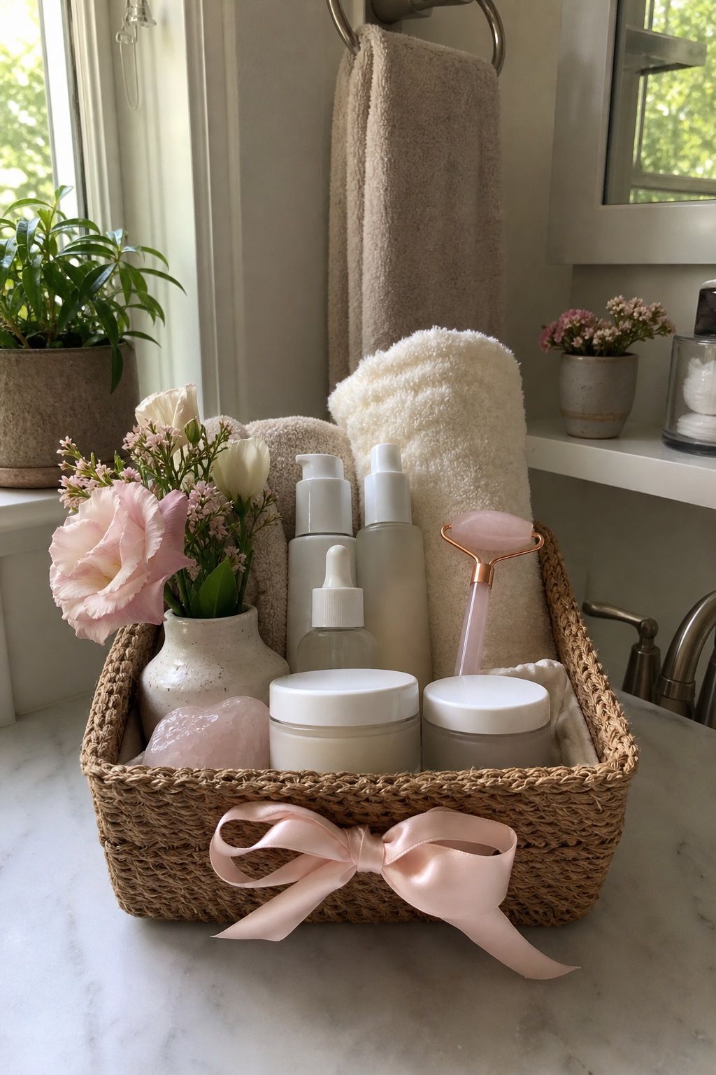 Skincare Routine Basket small apartment idea for Top 20 Mother's Day Gift Basket Ideas She Will Actually Use and Love.