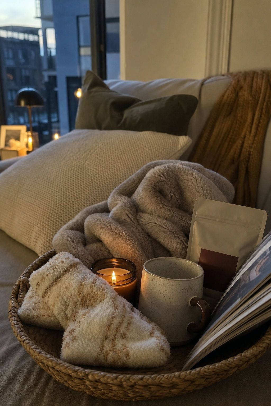 Cozy Night In Basket small apartment idea for Top 20 Mother's Day Gift Basket Ideas She Will Actually Use and Love.