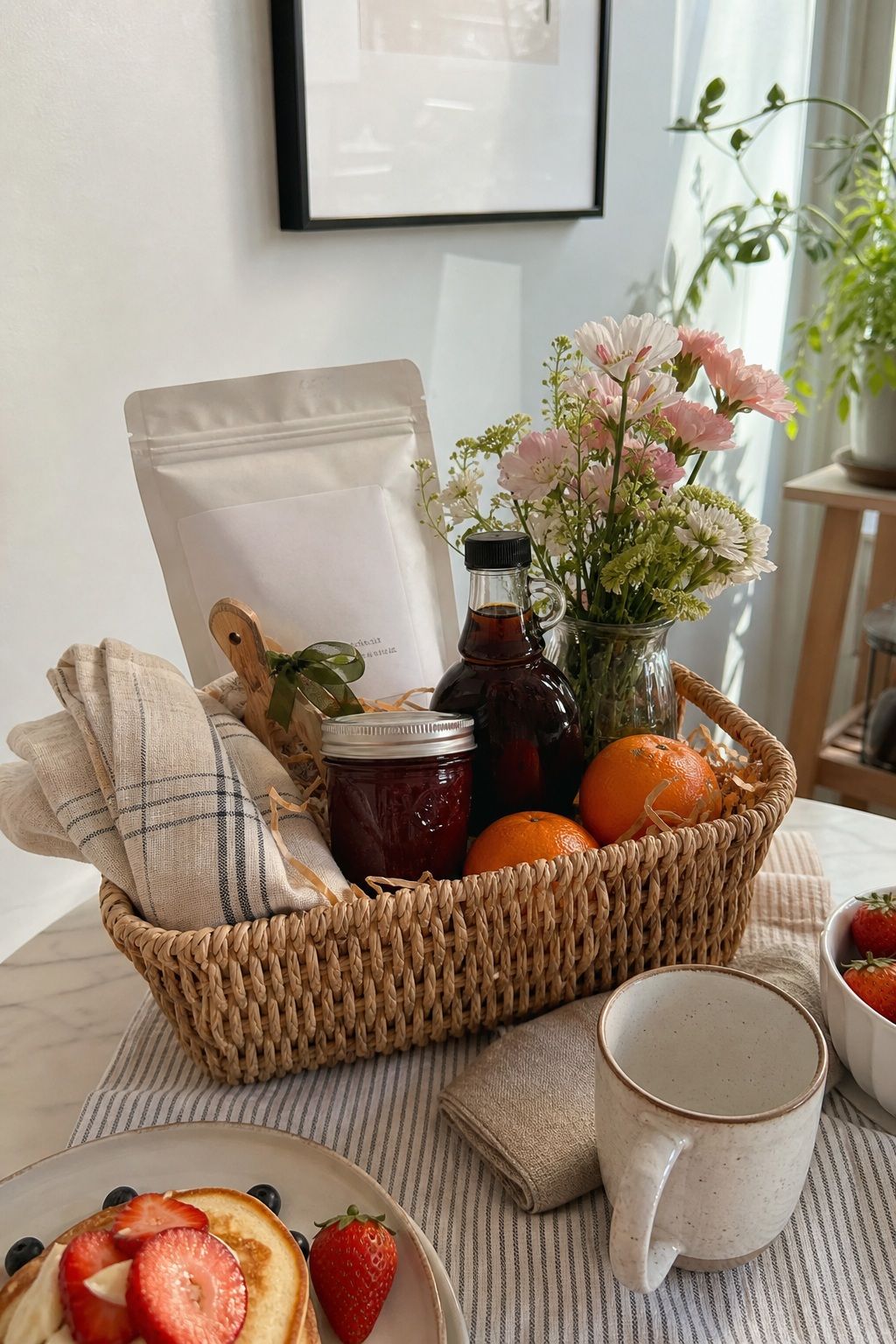Brunch at Home Basket small apartment idea for Top 20 Mother's Day Gift Basket Ideas She Will Actually Use and Love.