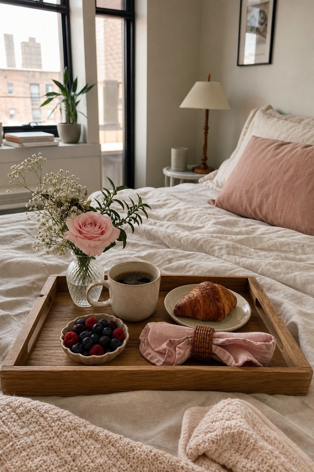 Breakfast in Bed Tray Tablescape small apartment idea for Top 18 Mother’s Day Tablescape Ideas for Small-Space Hosting.