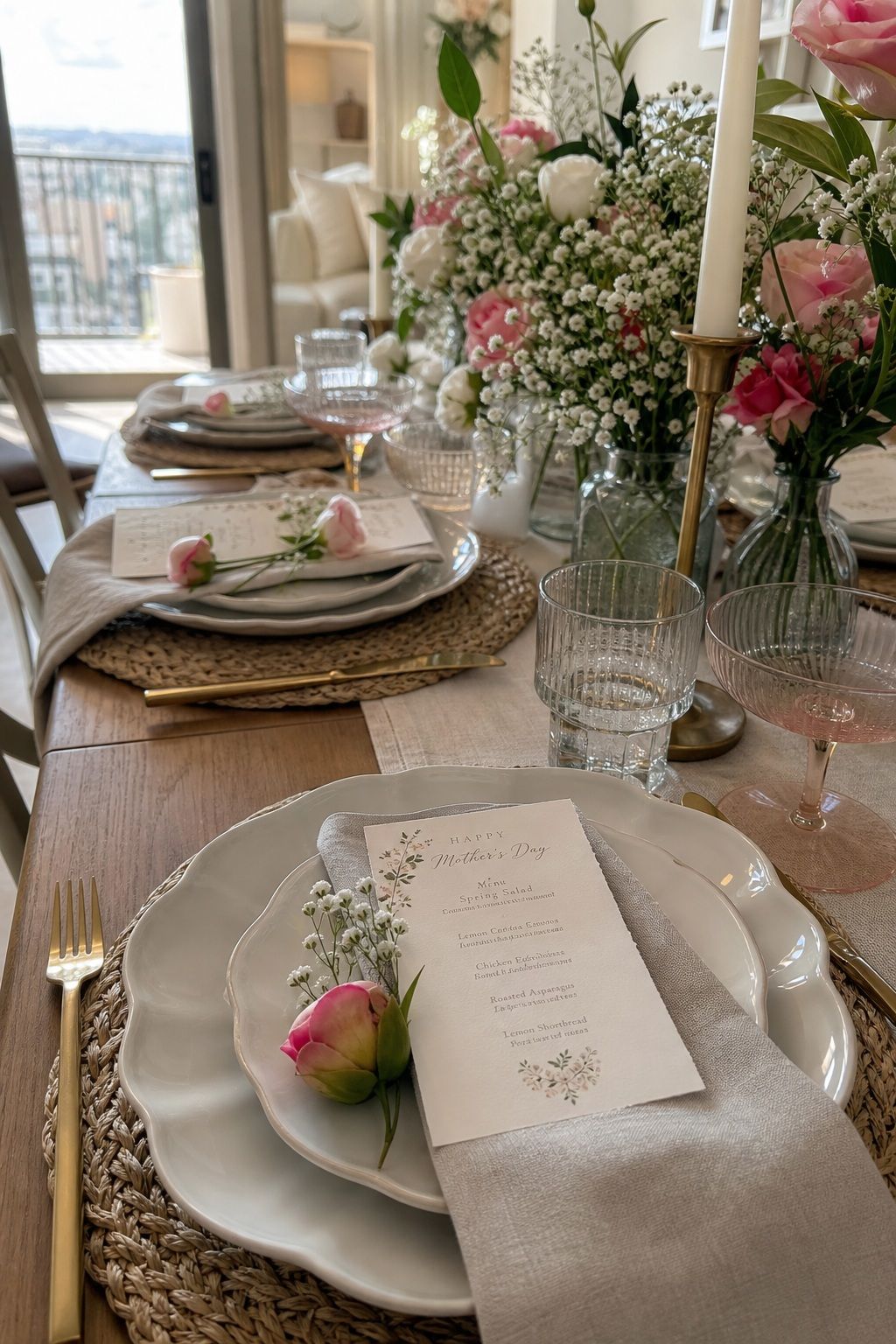 Personalized Menu Card at Each Seat small apartment idea for Top 18 Mother’s Day Tablescape Ideas for Small-Space Hosting.