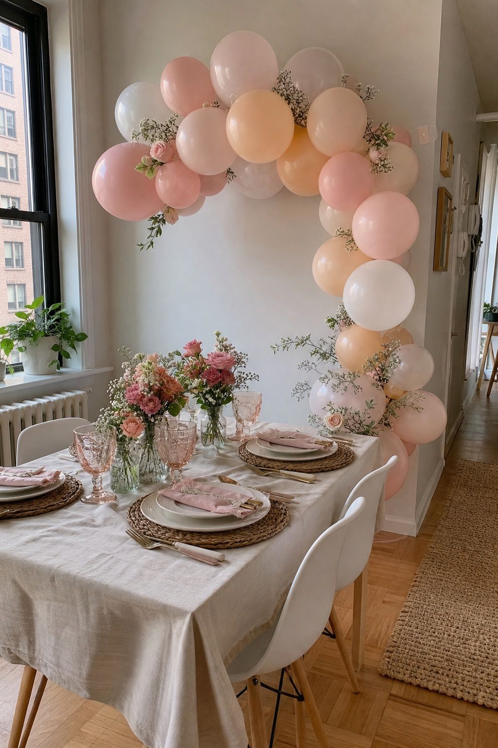 Balloon Arch Table Backdrop small apartment idea for Top 18 Mother’s Day Tablescape Ideas for Small-Space Hosting.