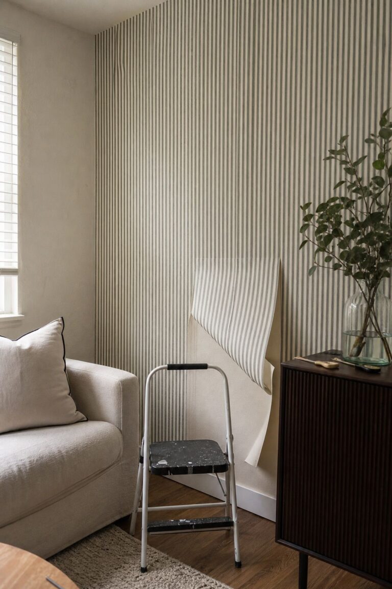 Removable Peel-and-Stick Wallpaper small apartment idea for Top 20 Best Rental Small Apartment Hacks.