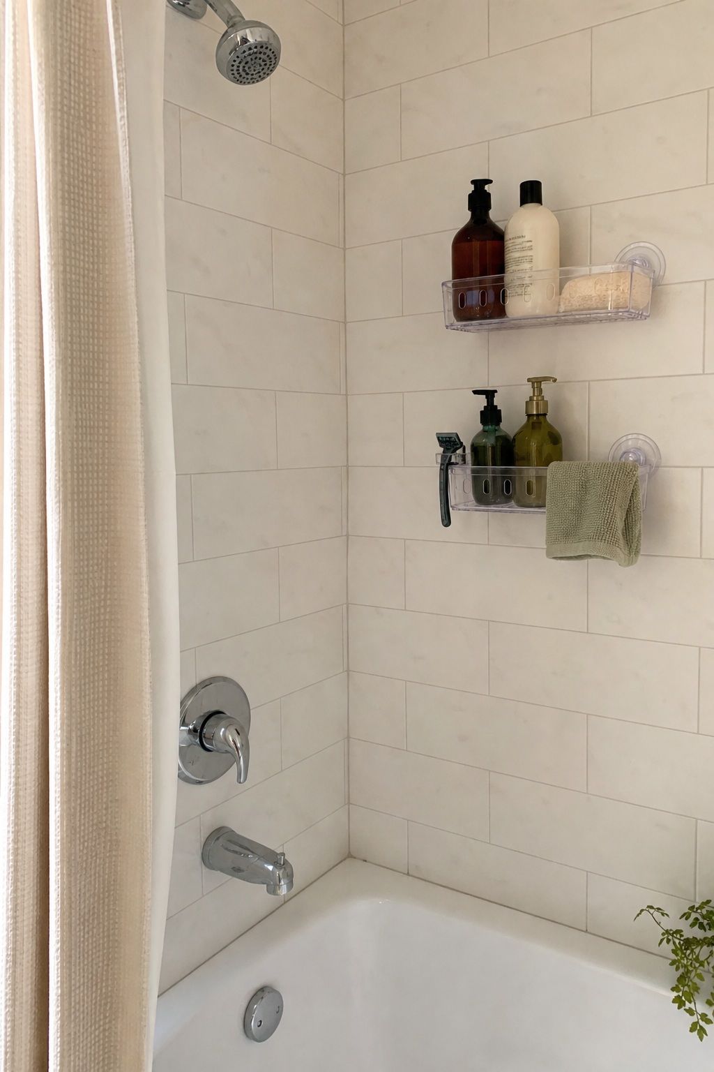Use Suction Cup Shower Caddies small apartment idea for Top 16 Small Apartment Bathroom Ideas That Maximize Every Inch.