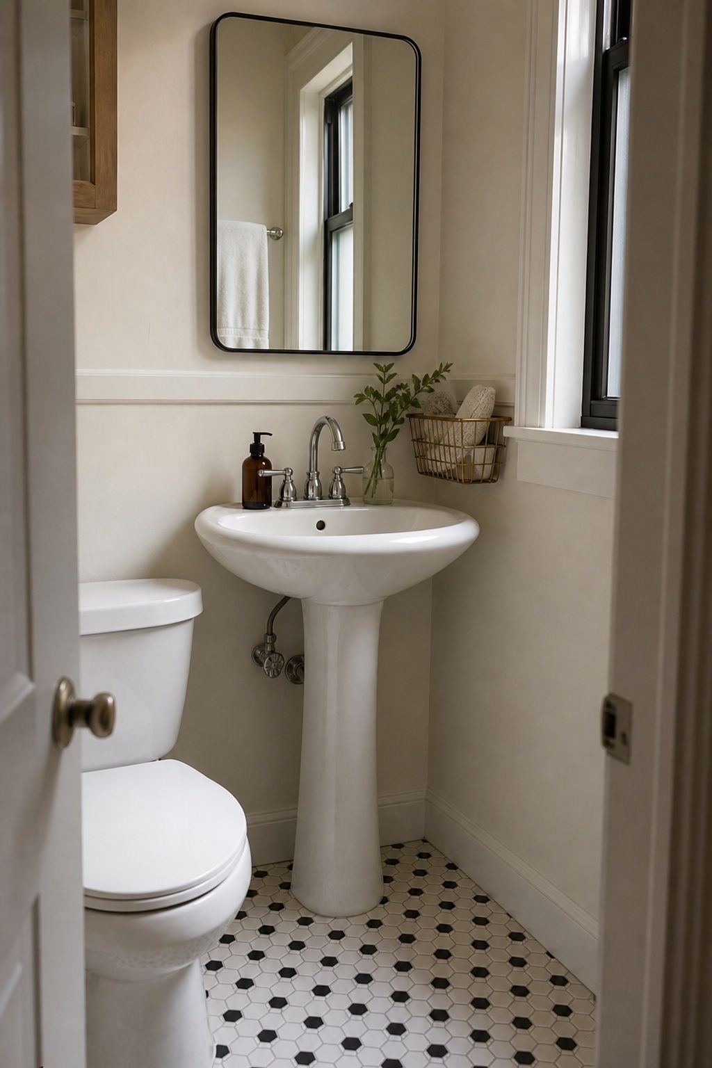 Choose Pedestal Sinks for Visual Space small apartment idea for Top 16 Small Apartment Bathroom Ideas That Maximize Every Inch.