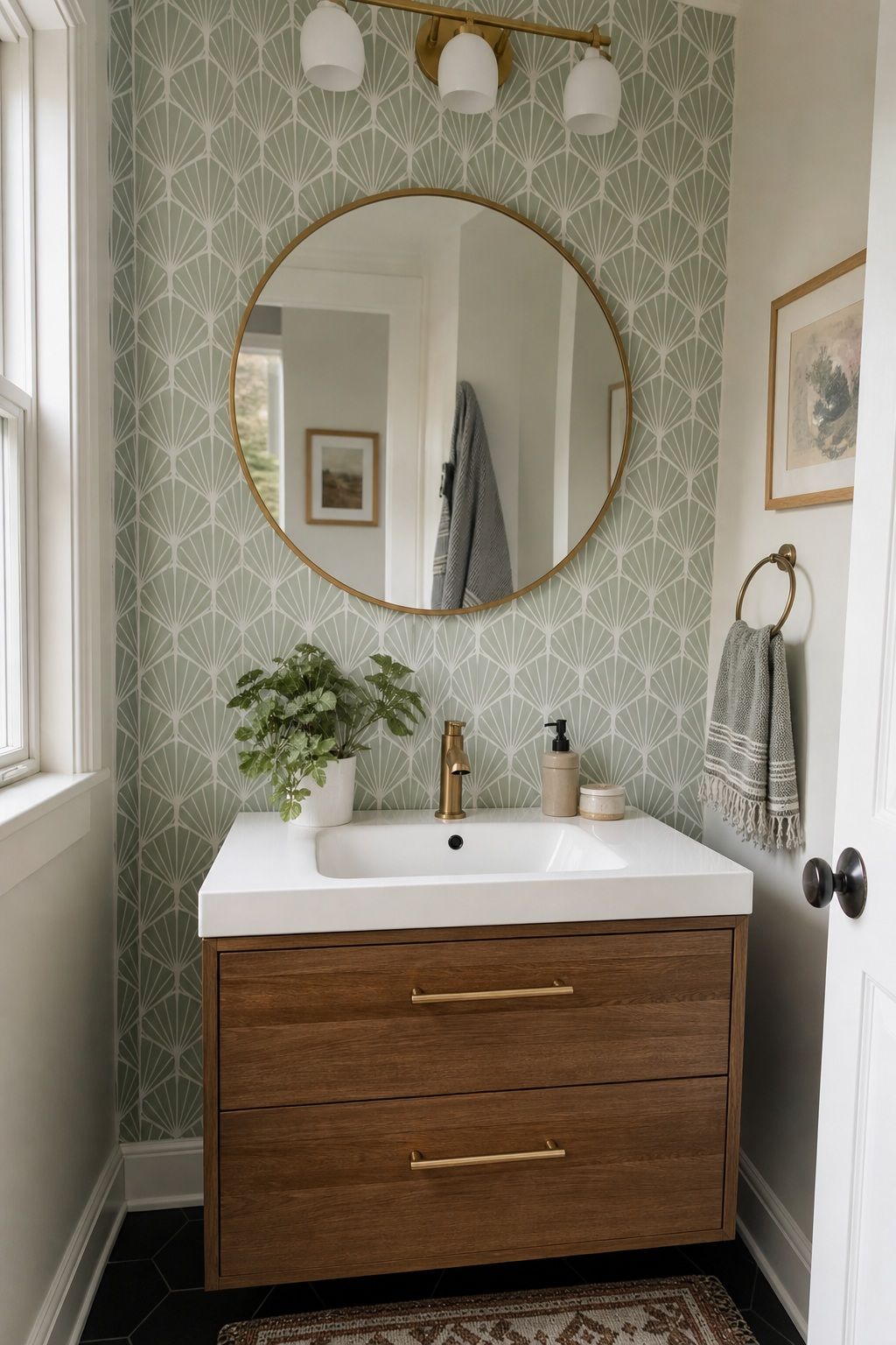 Use Peel-and-Stick Wallpaper or Tile small apartment idea for Top 16 Small Apartment Bathroom Ideas That Maximize Every Inch.