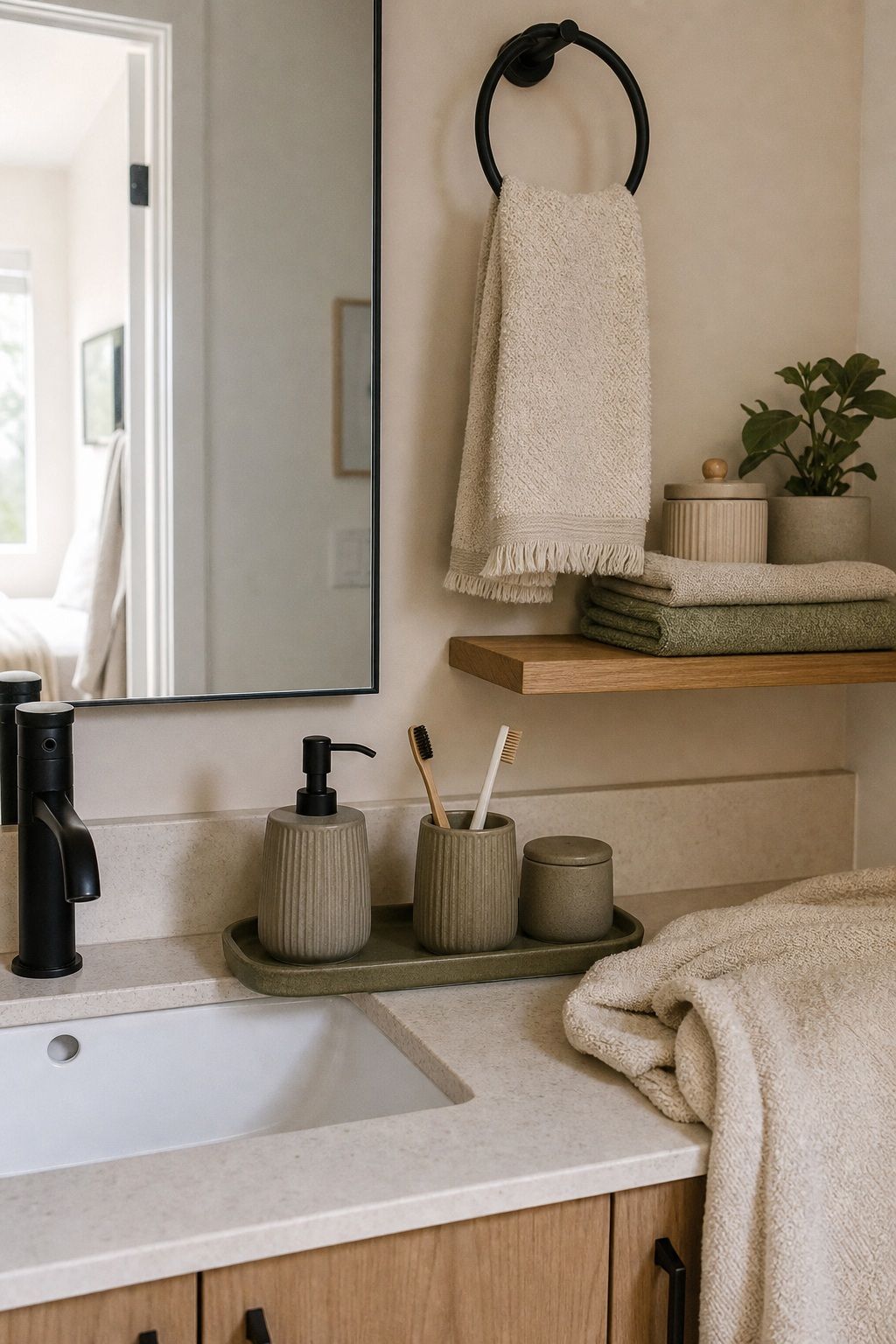 Match Your Accessories for a Calm Look small apartment idea for Top 16 Small Apartment Bathroom Ideas That Maximize Every Inch.