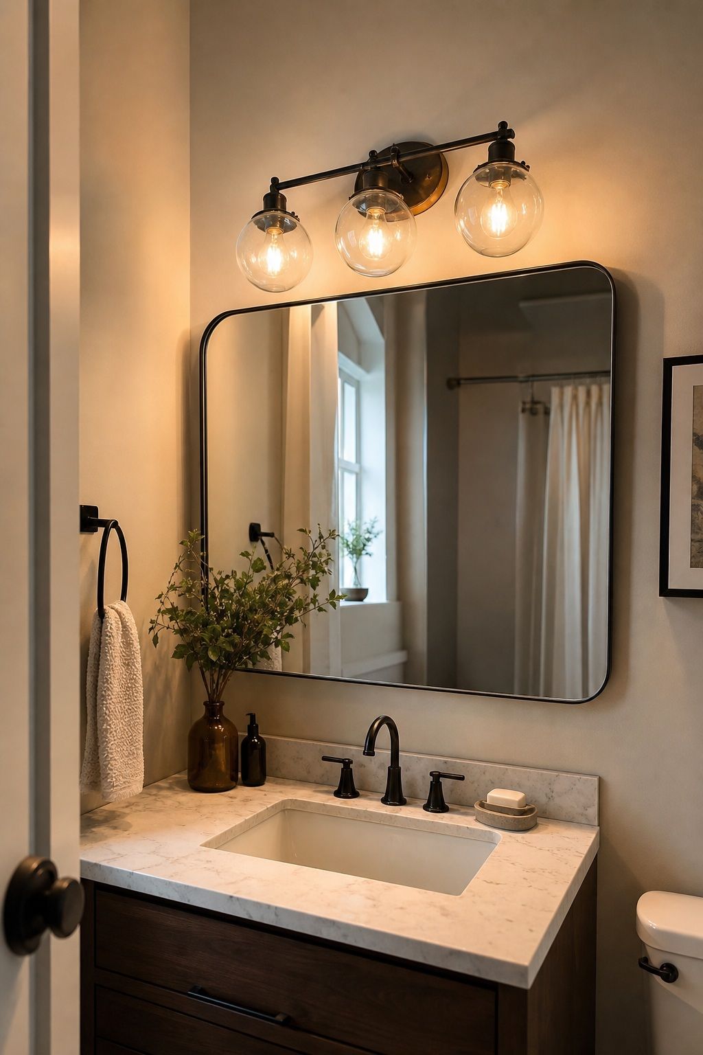 Upgrade the Vanity Bulbs small apartment idea for Top 16 Small Apartment Bathroom Ideas That Maximize Every Inch.
