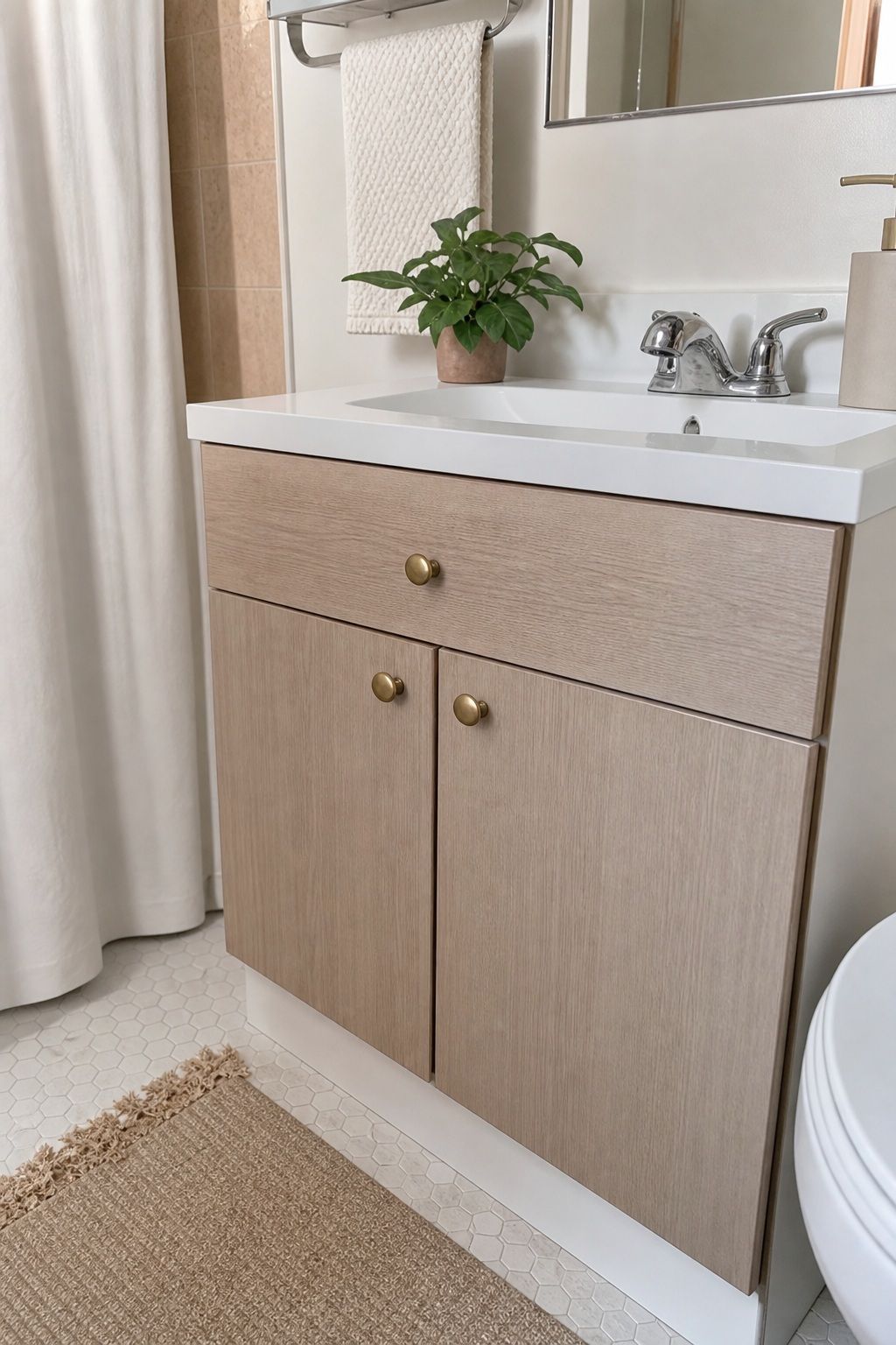Cover Cabinets with Removable Contact Paper small apartment idea for Top 16 Small Apartment Bathroom Ideas That Maximize Every Inch.