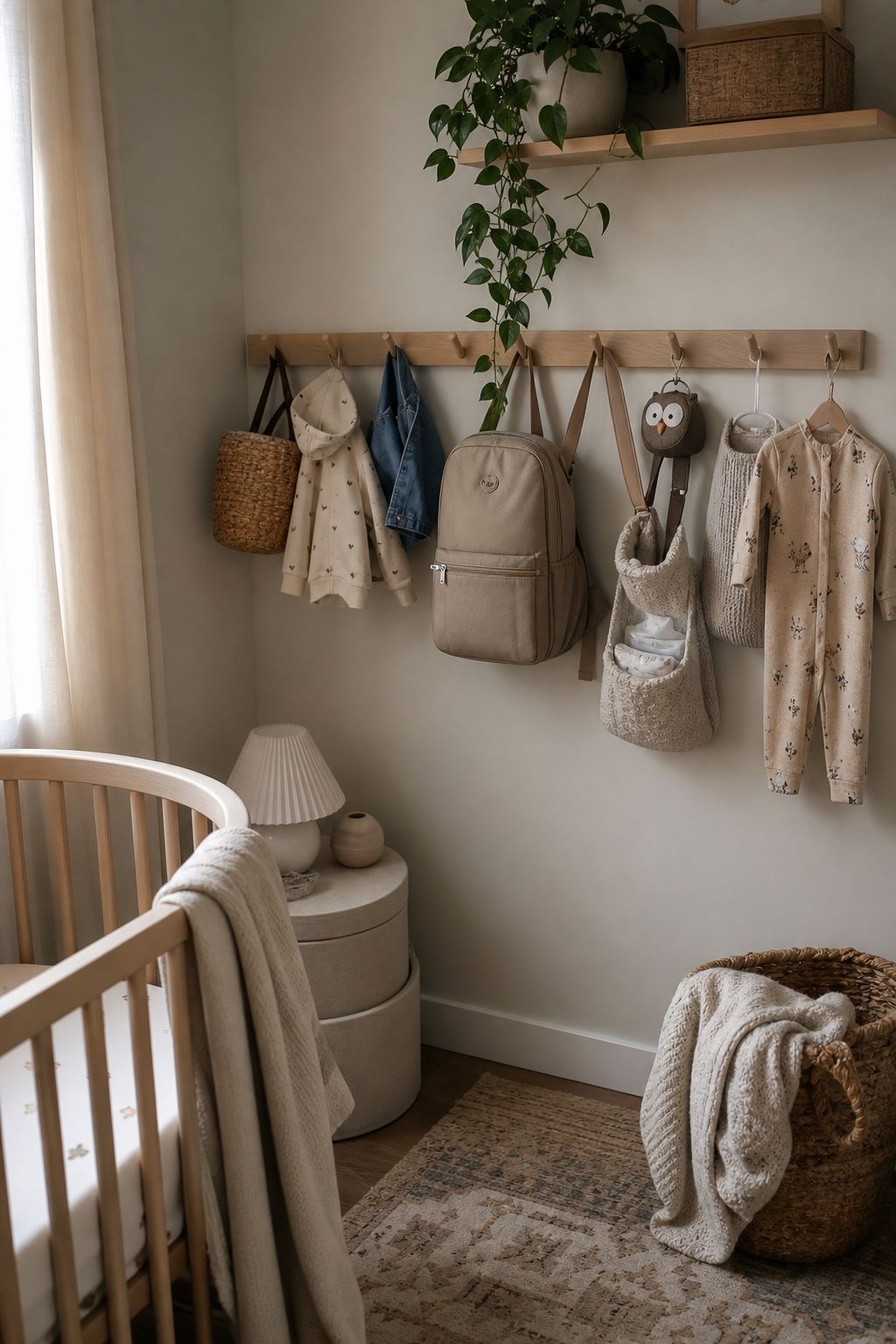 Wall-Mounted Hooks and Rail Systems small apartment idea for Top 16 Small Apartment Nursery Ideas That Maximize Tiny Spaces.