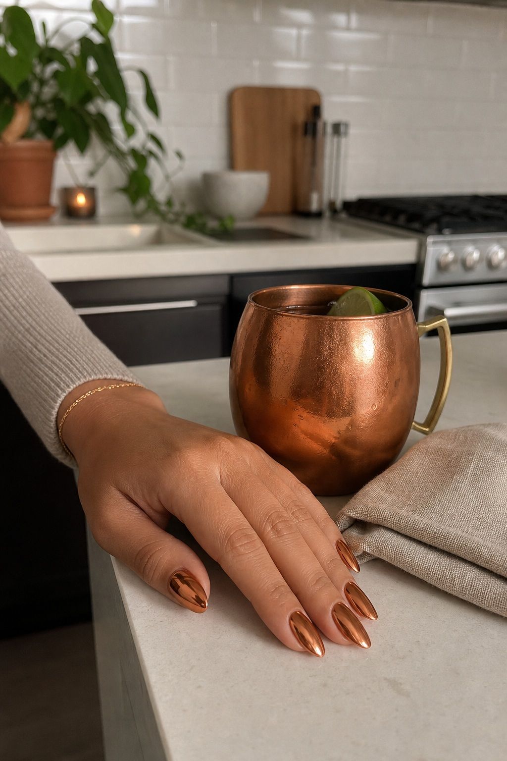 Moscow Mule Copper Chrome small apartment idea for Top 20 Thanksgiving Nails Ideas to Try This Season for Festive Fingertips.